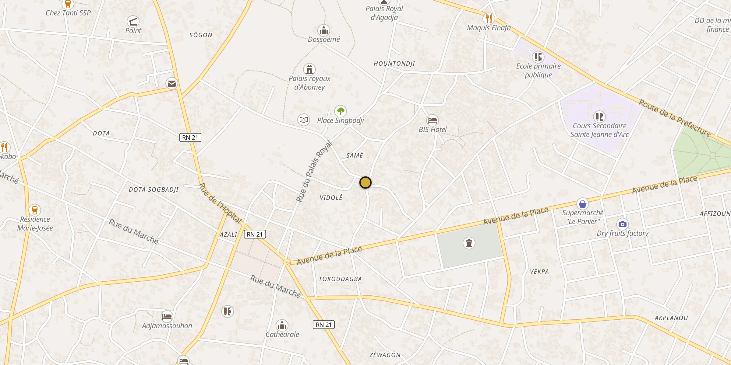 Plan des mosquées à Abomey : cliquez sur un point pour voir la fiche