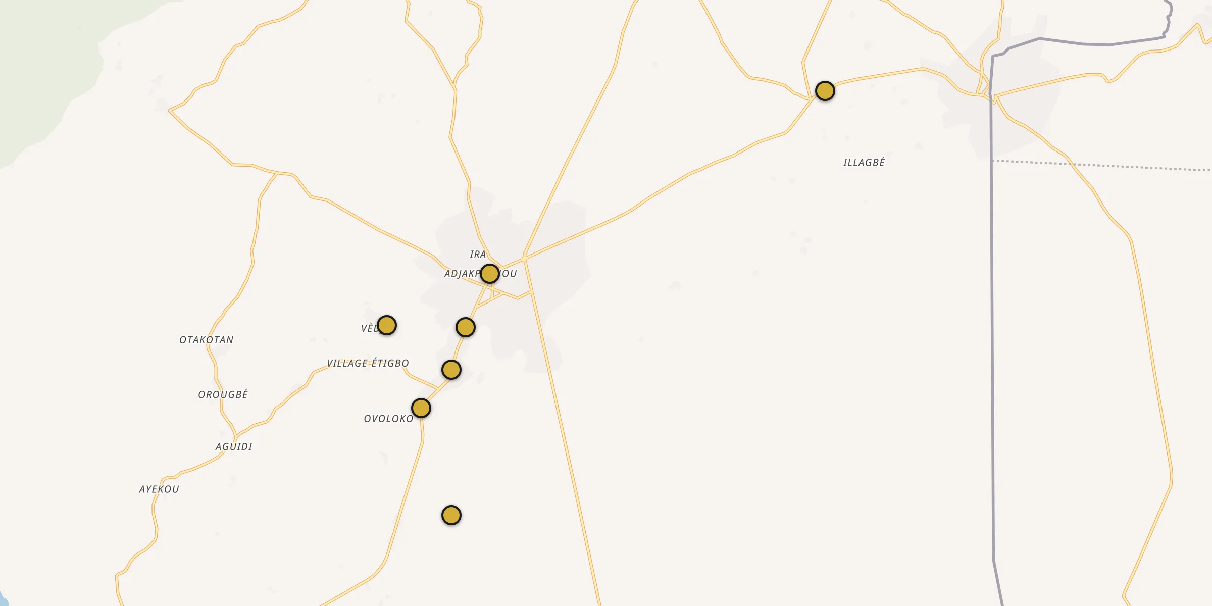 Plan des mosquées à Kétou : cliquez sur un point pour voir la fiche