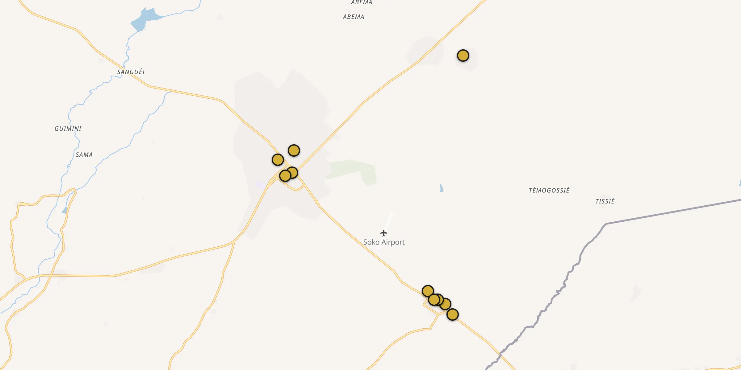 Plan des mosquées à Bondoukou : cliquez sur un point pour voir la fiche