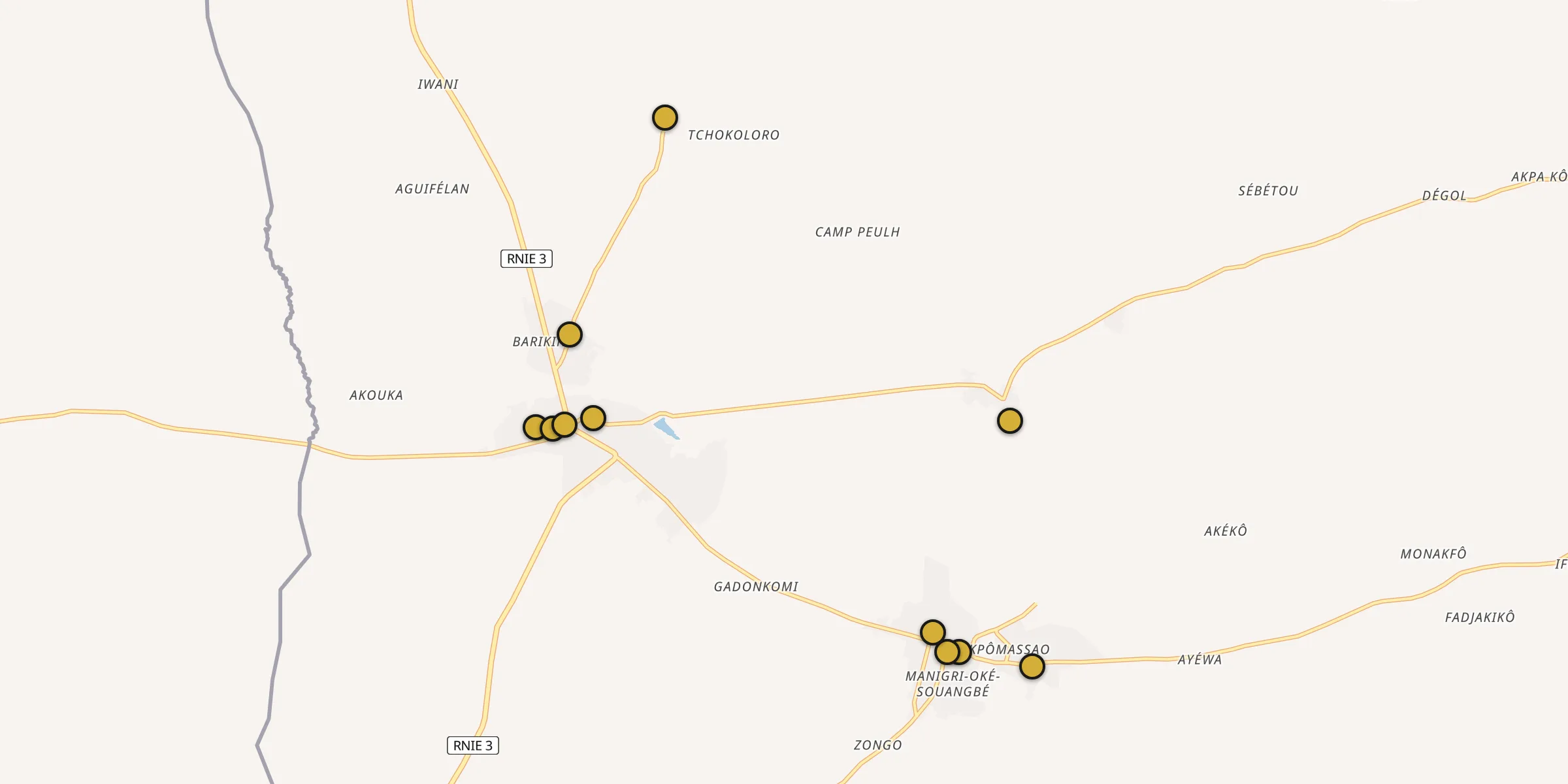 Plan des mosquées à Bassila : cliquez sur un point pour voir la fiche