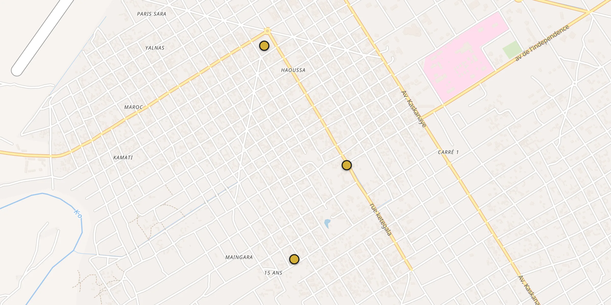 Plan des mosquées à Sarh : cliquez sur un point pour voir la fiche
