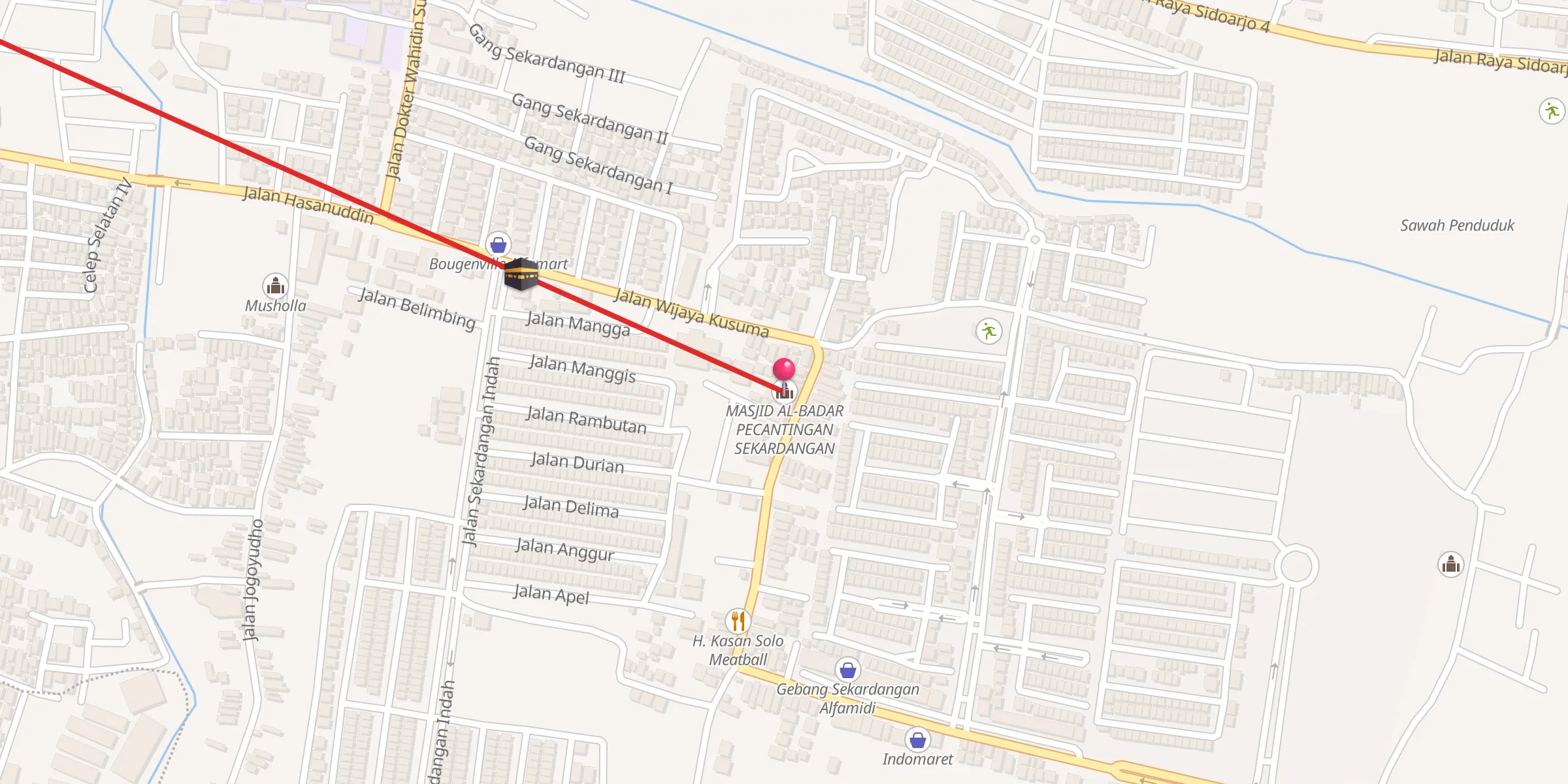 Carte de localisation : MASJID AL-BADAR PECANTINGAN SEKARDANGAN