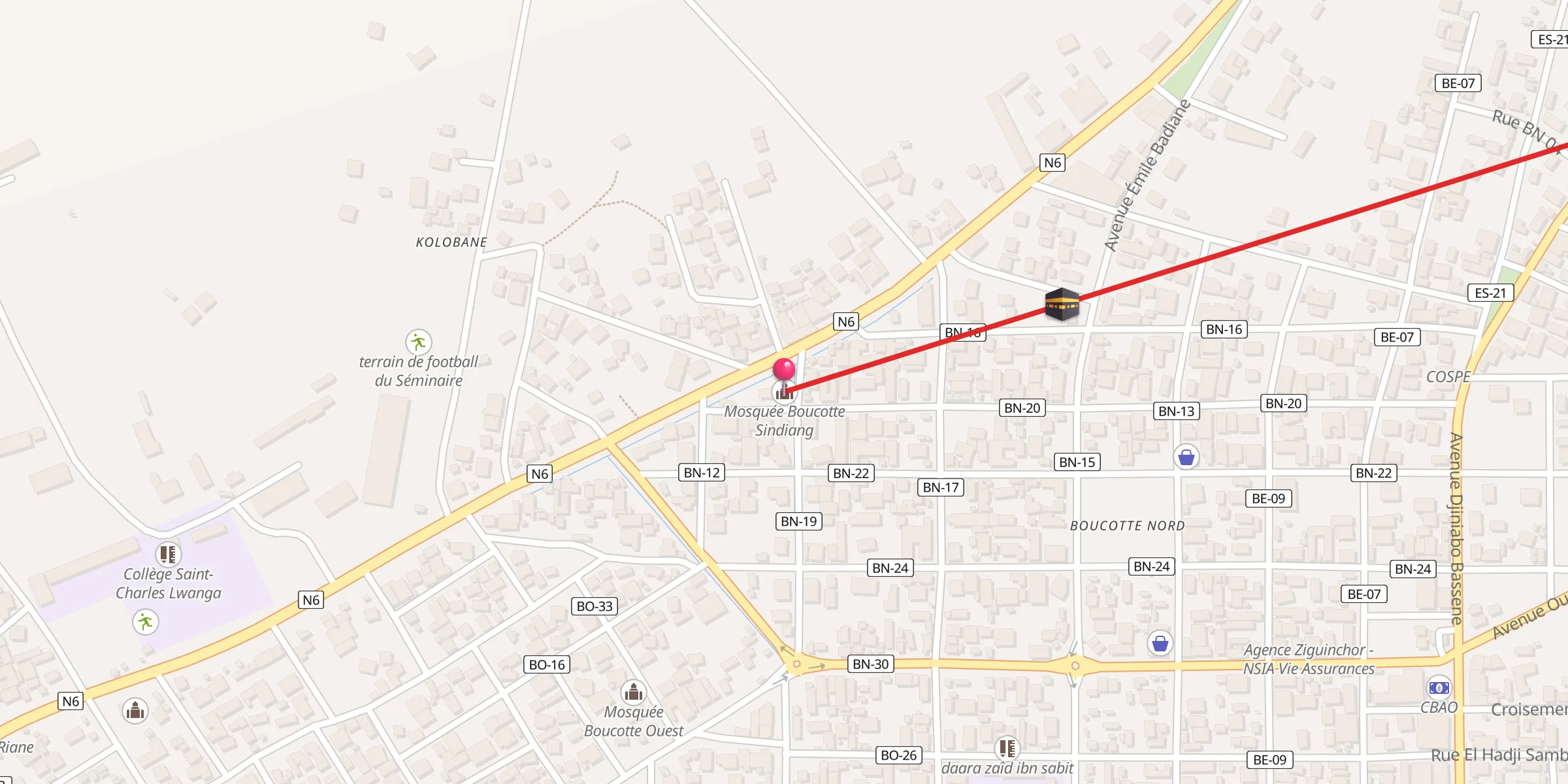 Carte de localisation : Mosquée Boucotte Sindiang