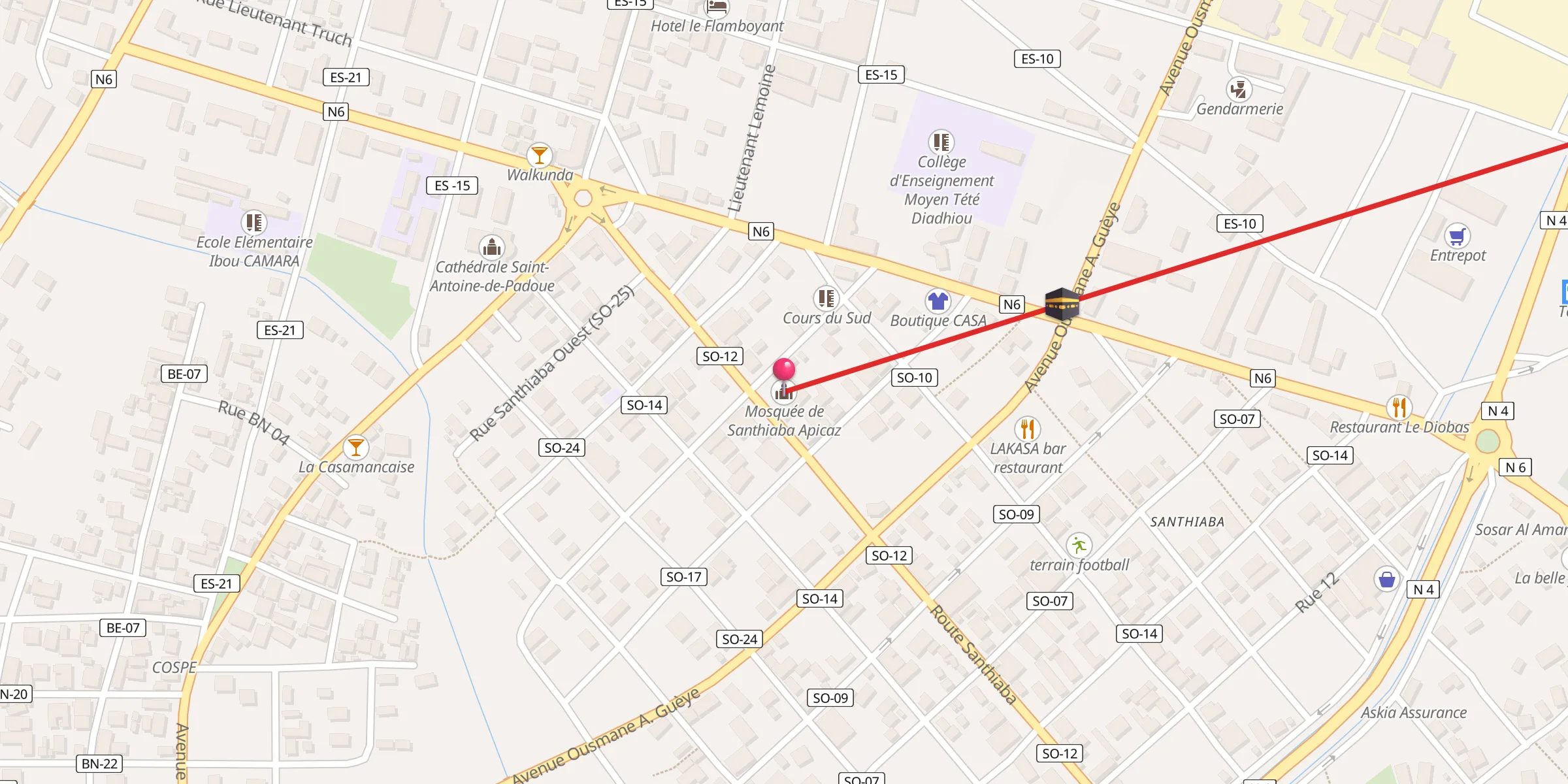 Carte de localisation : Mosquée de Santhiaba Apicaz