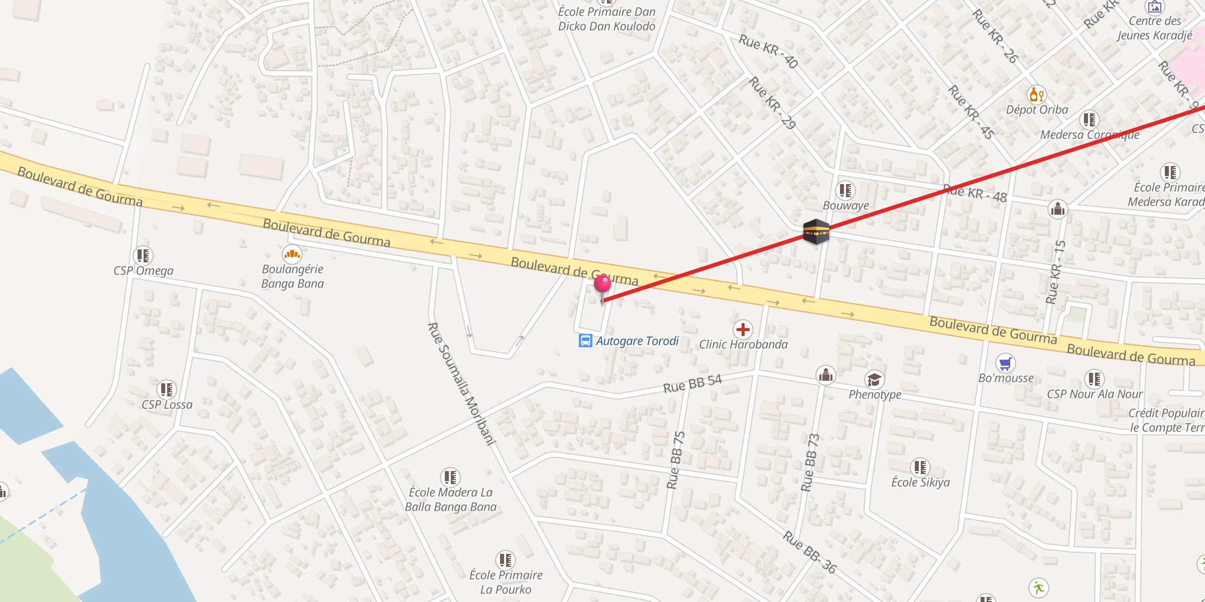 Carte de localisation : Mosquée Autogare Route Torodi