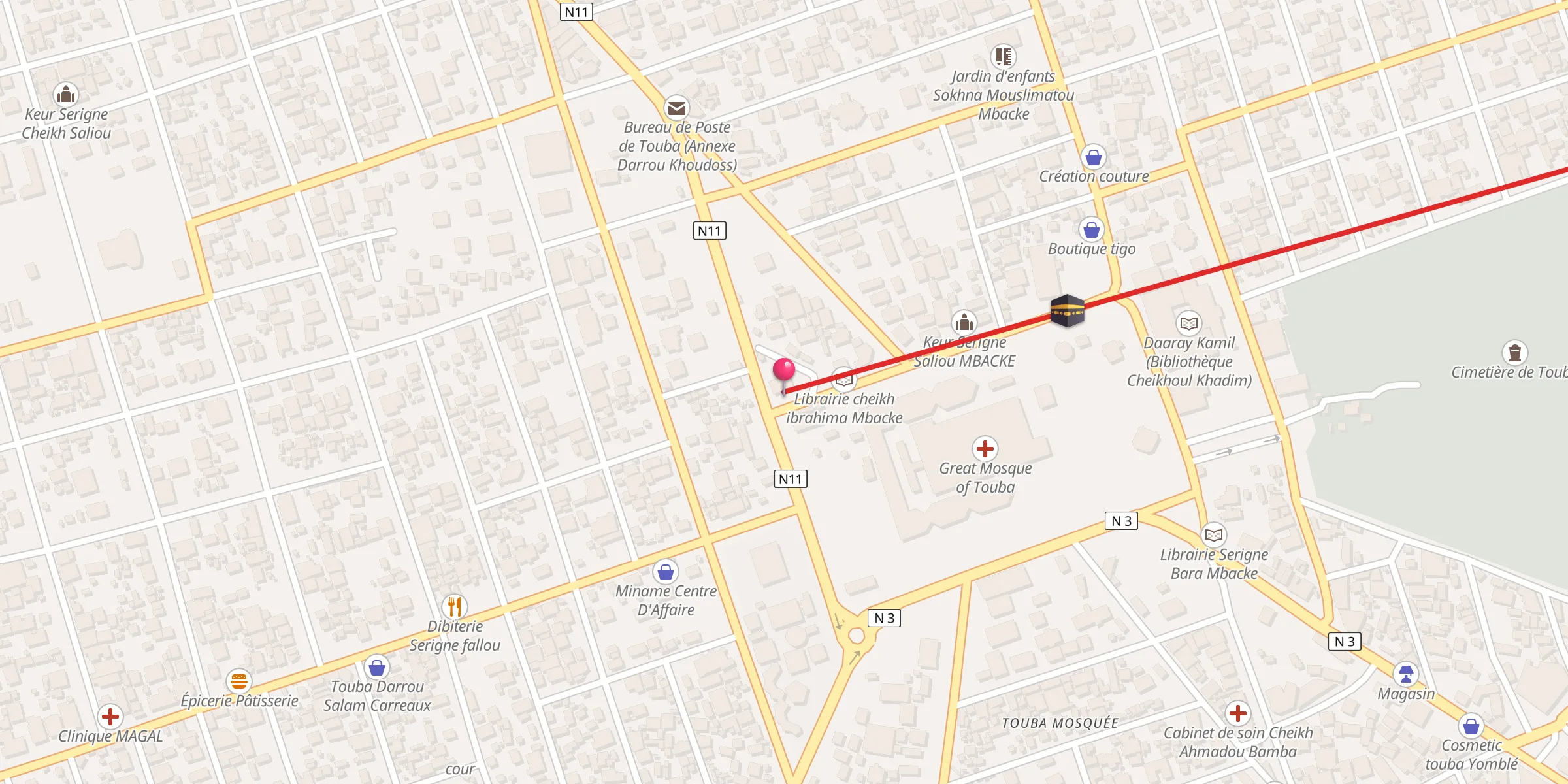 Carte de localisation : Direction de Dahiration Moukhadimatoul Khadima de la Grande Mosquée de Touba