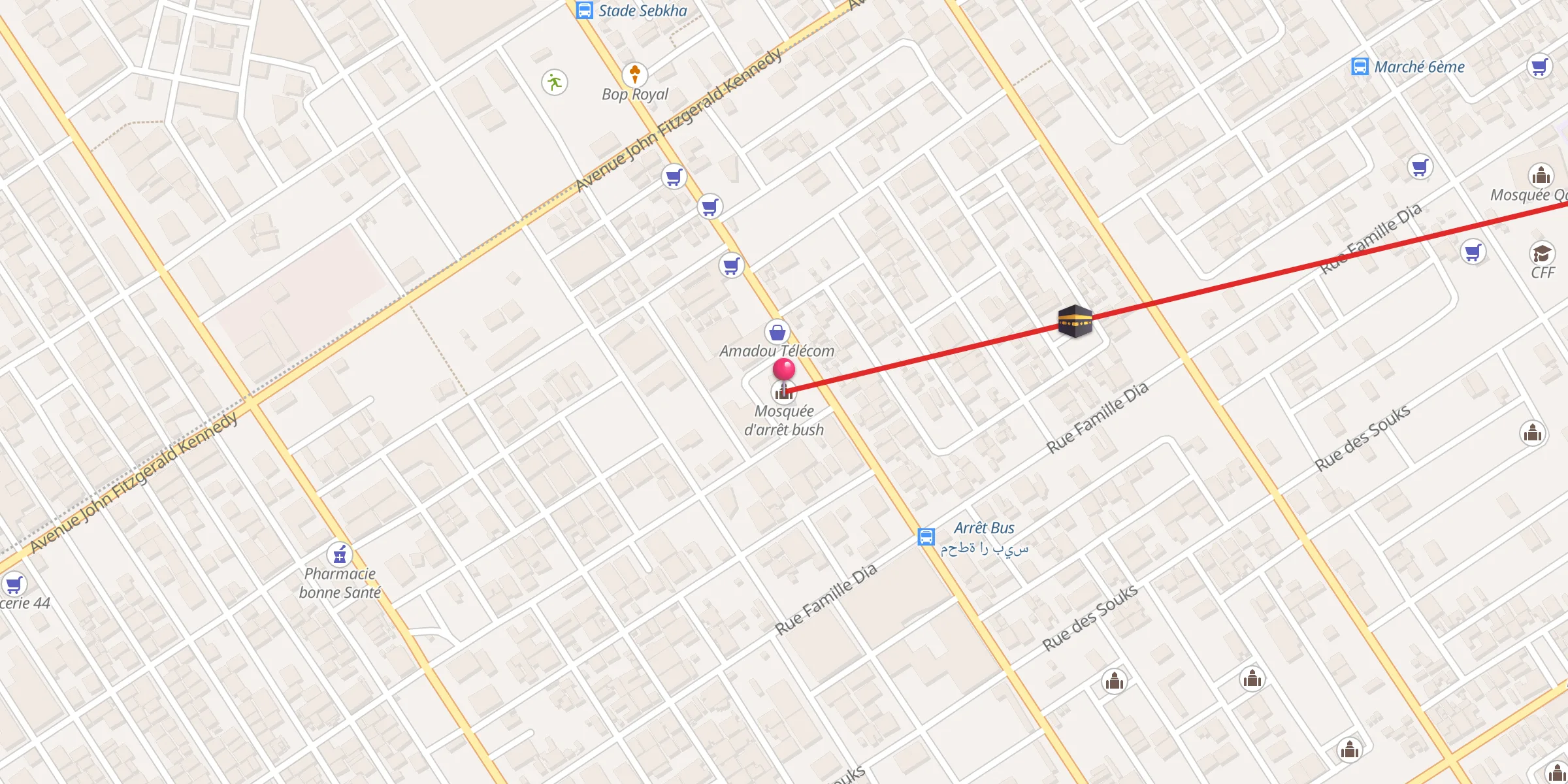 Carte de localisation : Mosquée d'arrêt bush