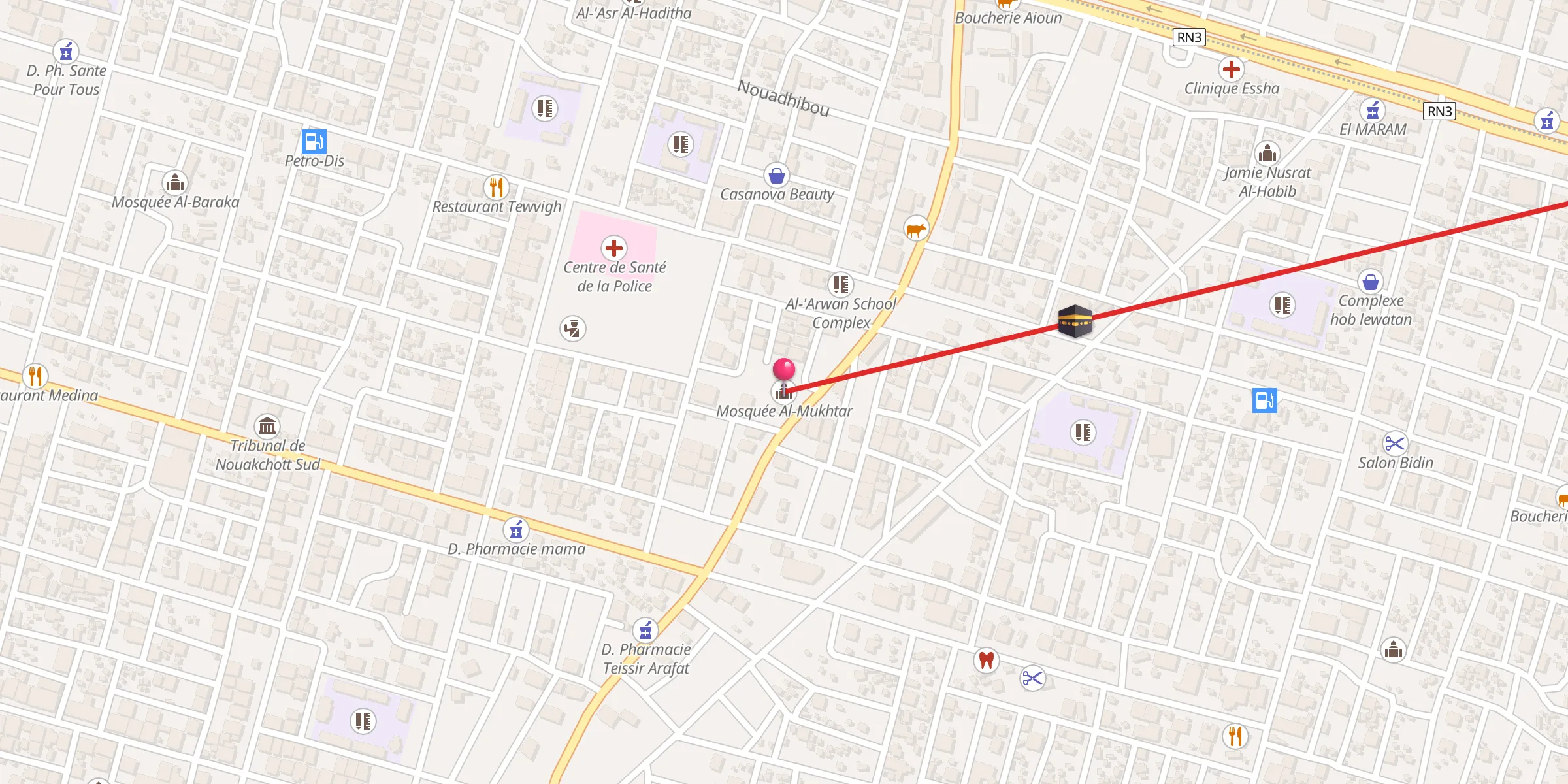 Carte de localisation : Mosquée Al-Mukhtar مسجد محمد رسول الله