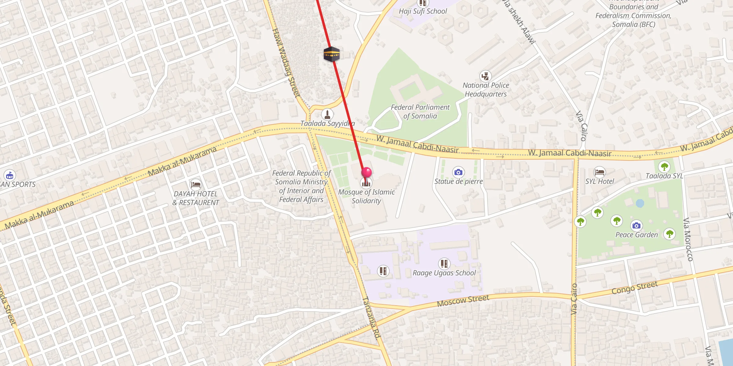 Carte de localisation : Masjidka isbahaysiga جامع التضامن الإسلامي