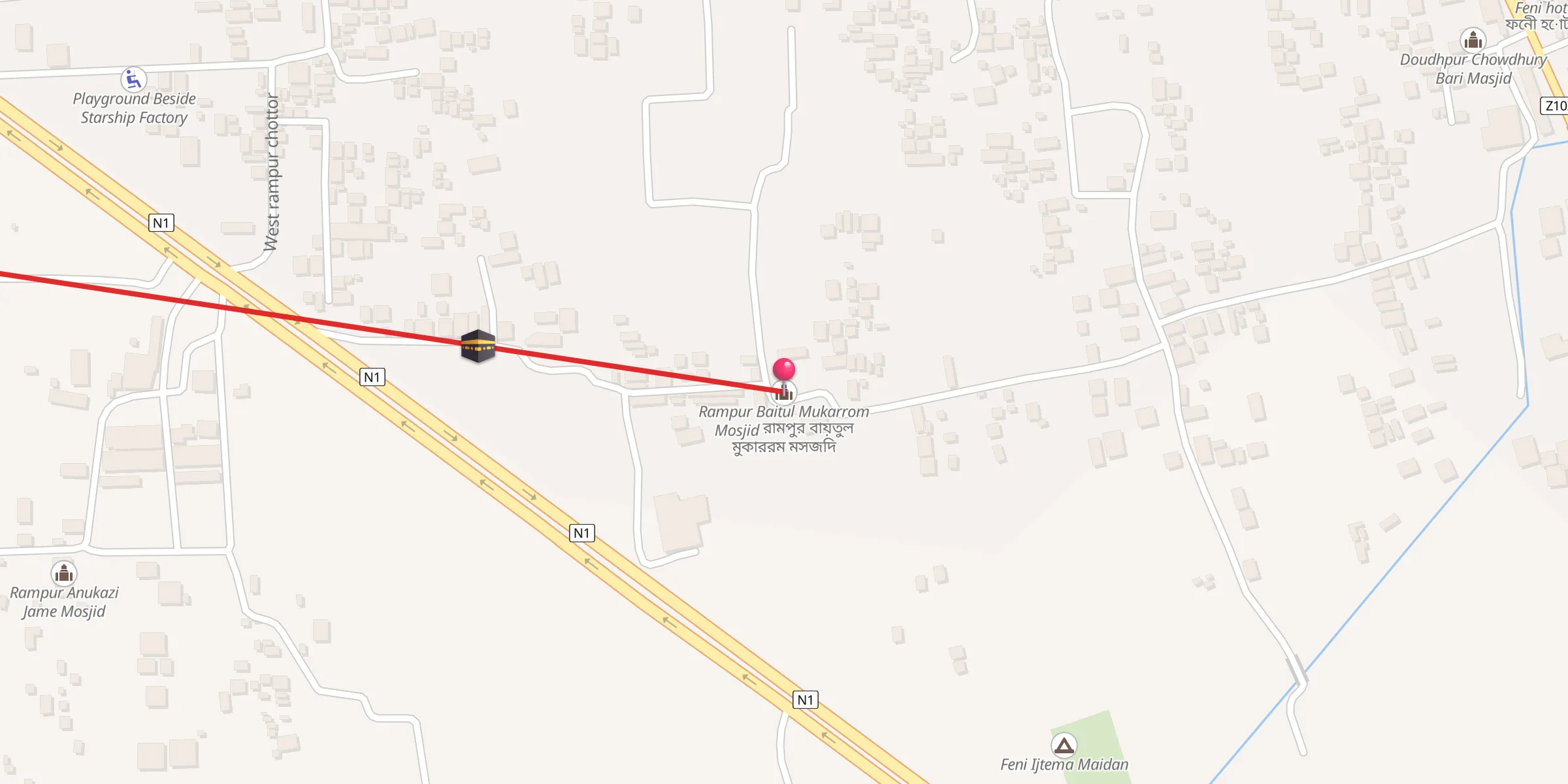 Carte de localisation : Rampur Baitul Mukarrom Mosjid রামপুর বায়তুল মুকাররম মসজিদ
