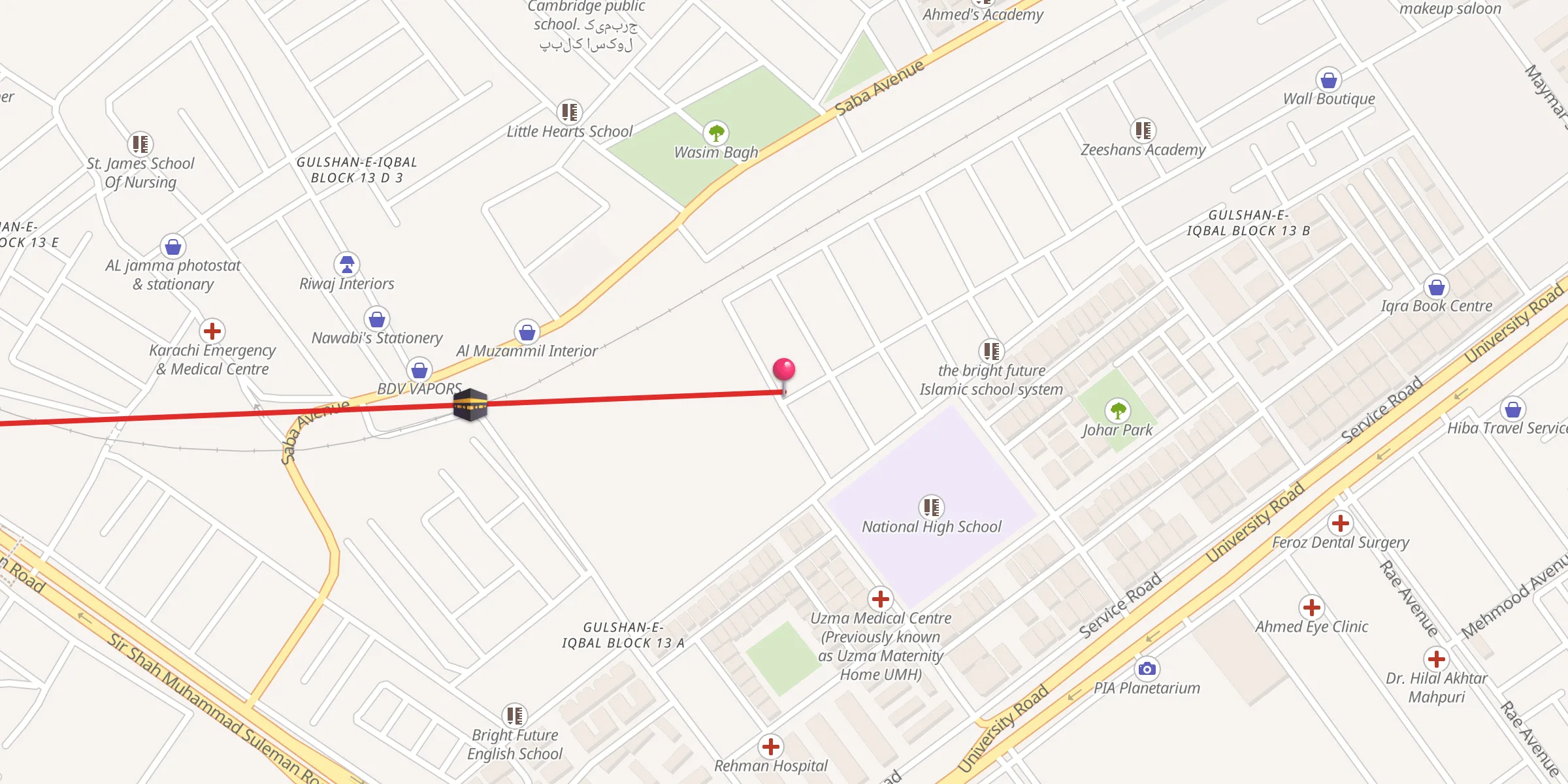 Carte de localisation : Jamia tul madina (lilbanaat) gulshan e hijri