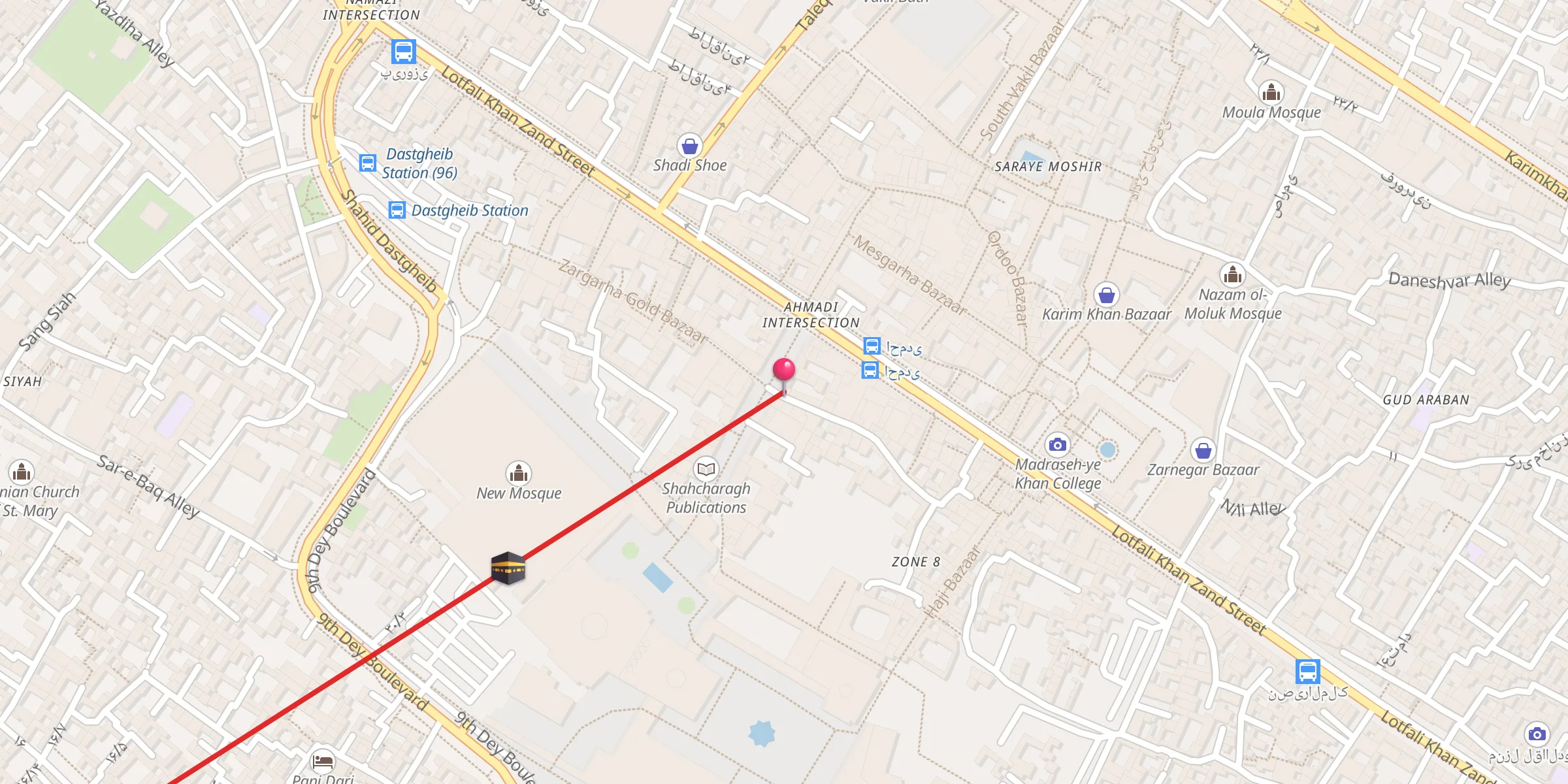 Carte de localisation : بنای مقدس فاطمیه شیراز