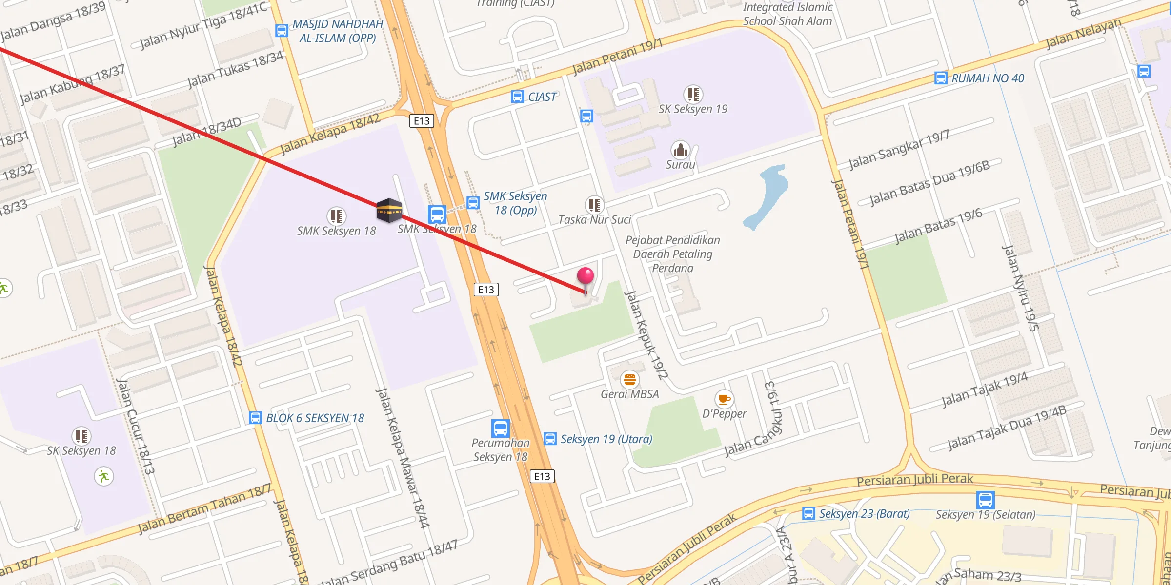 Carte de localisation : Surau Al-Amin Seksyen 19 Barat