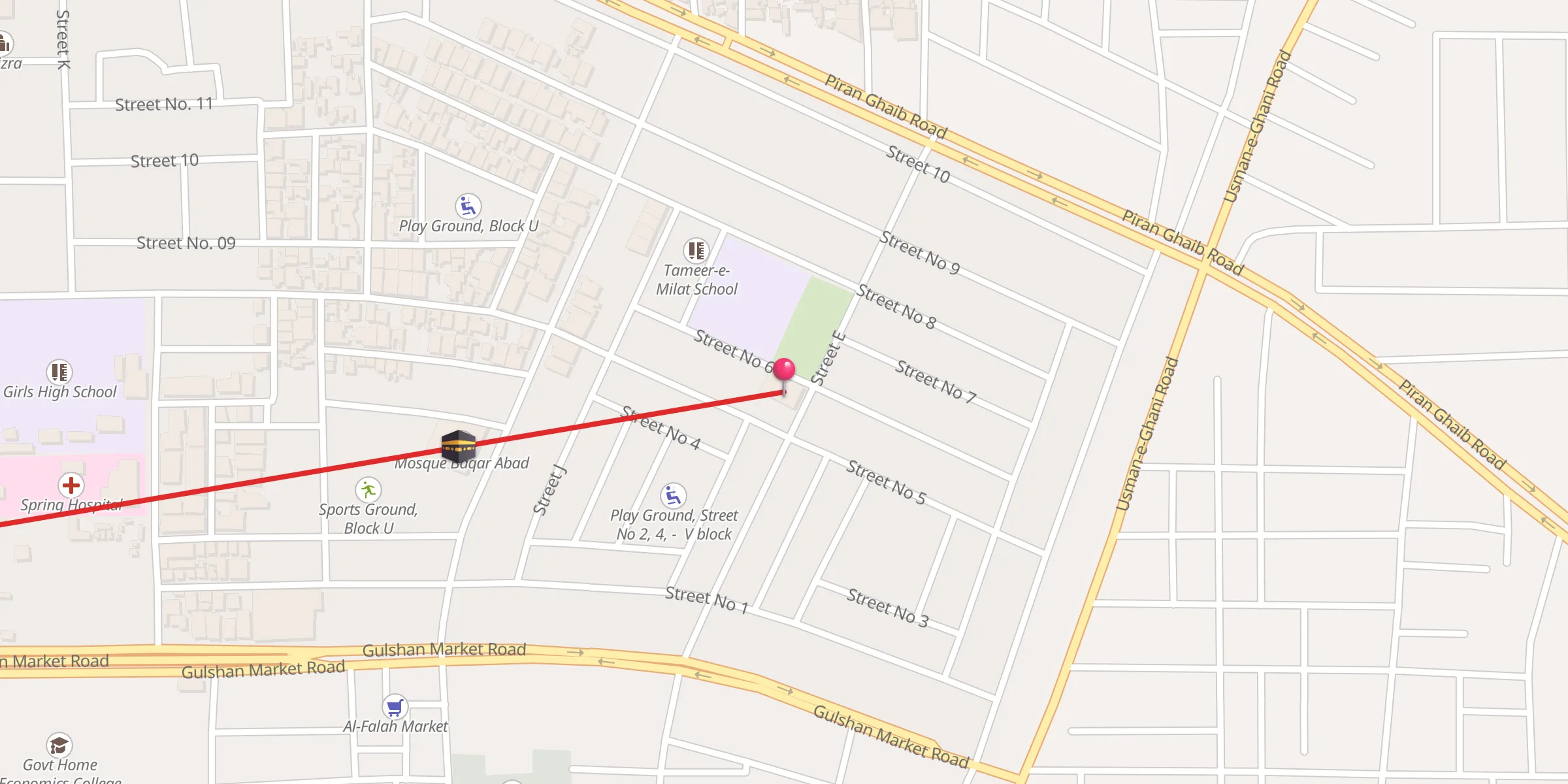 Carte de localisation : Gulzar E Madina Mosque, Block V,