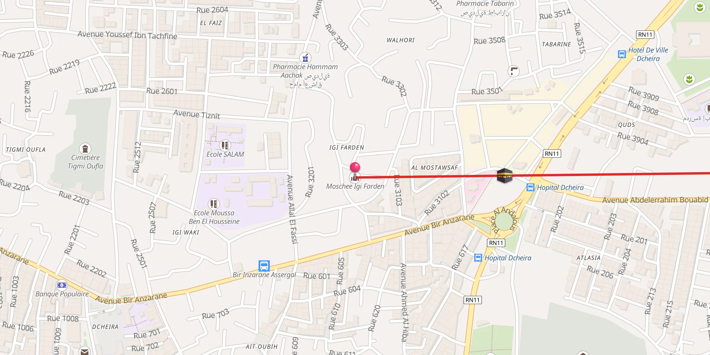 Carte de localisation : Mosquée de Igi Farden مسجد إكي فاردن