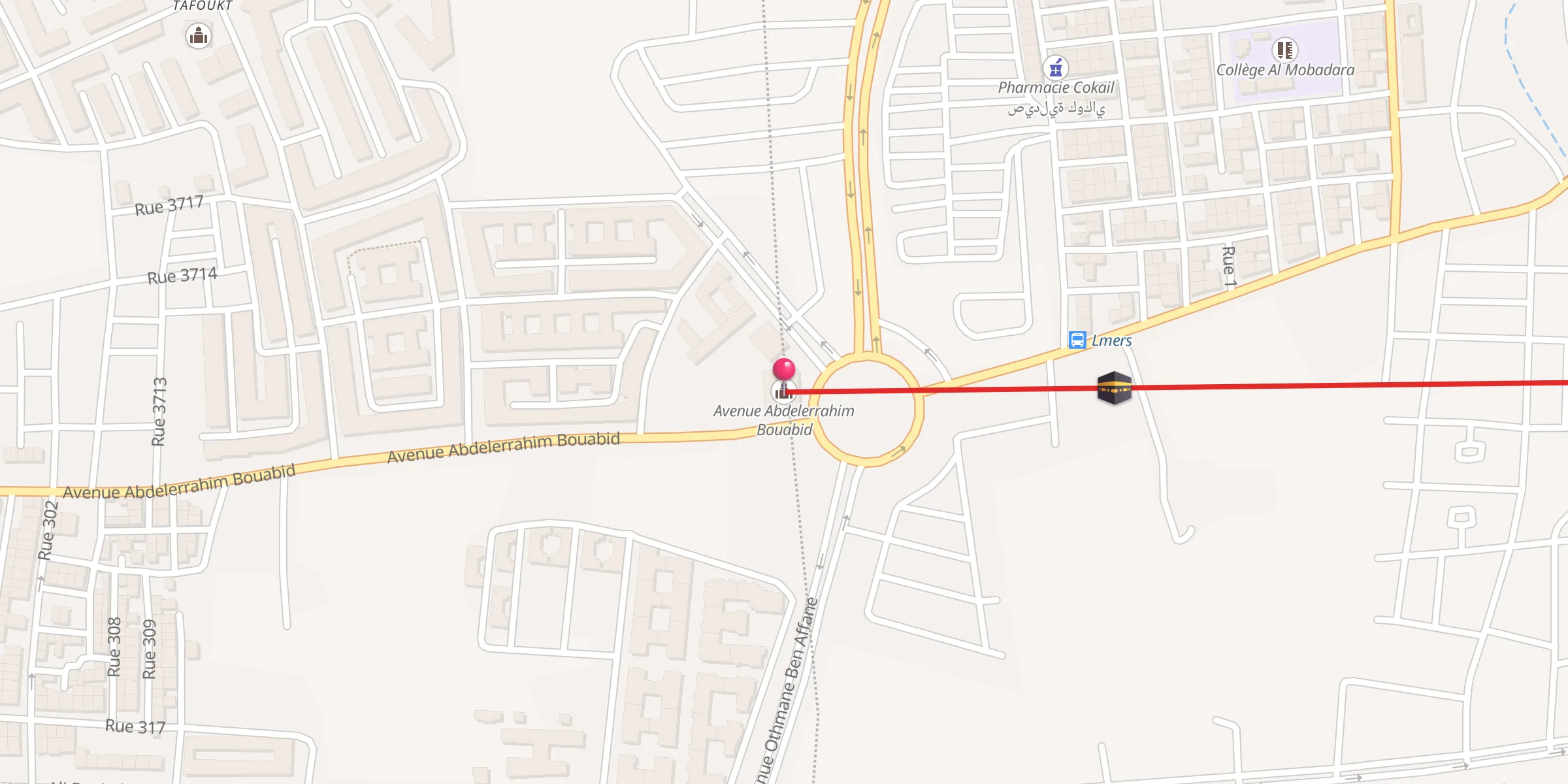 Carte de localisation : Avenue Abdelerrahim Bouabid شارع عبد الرحيم بوعبيد