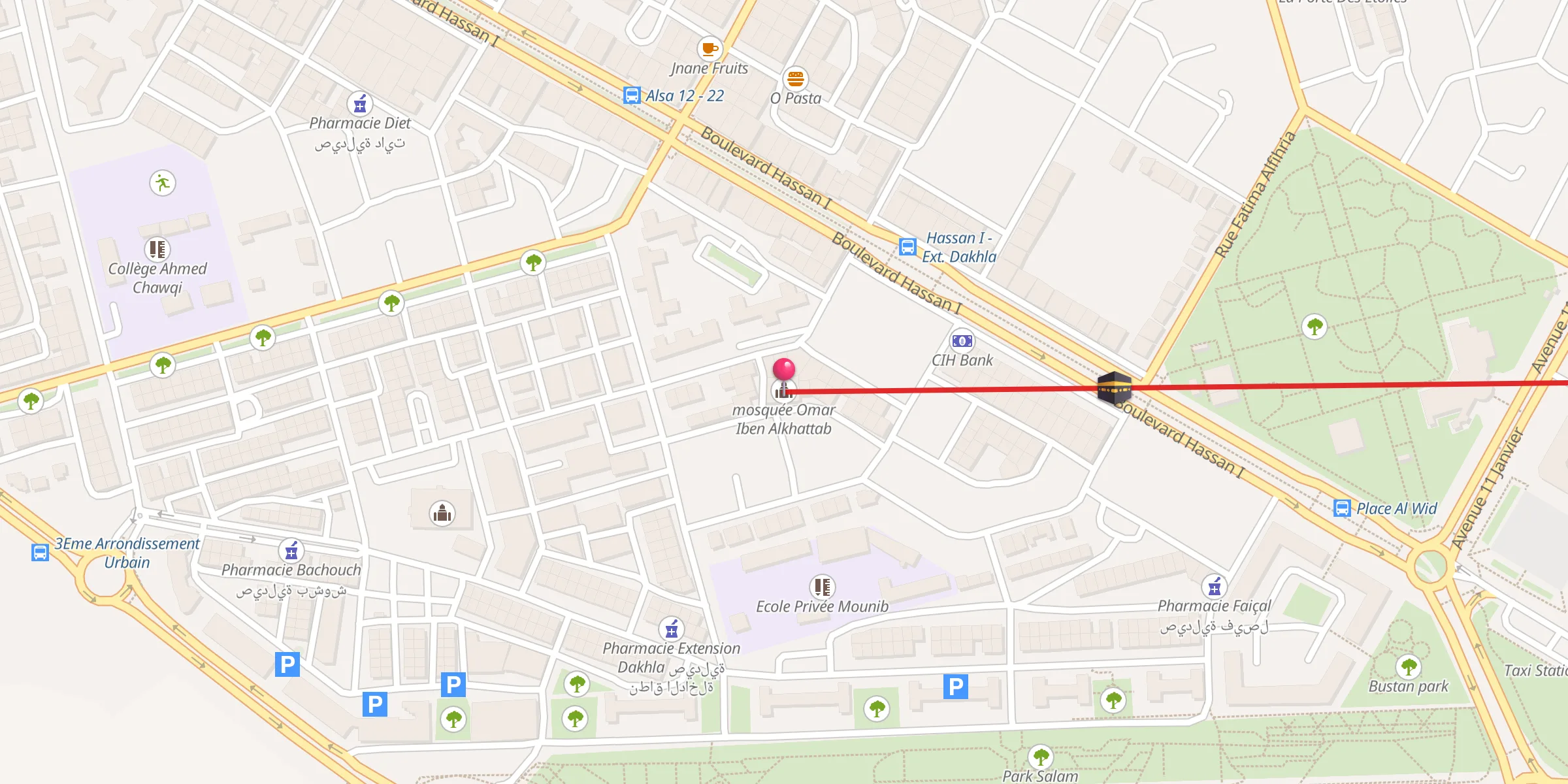 Carte de localisation : mosquée Omar Iben Alkhattab