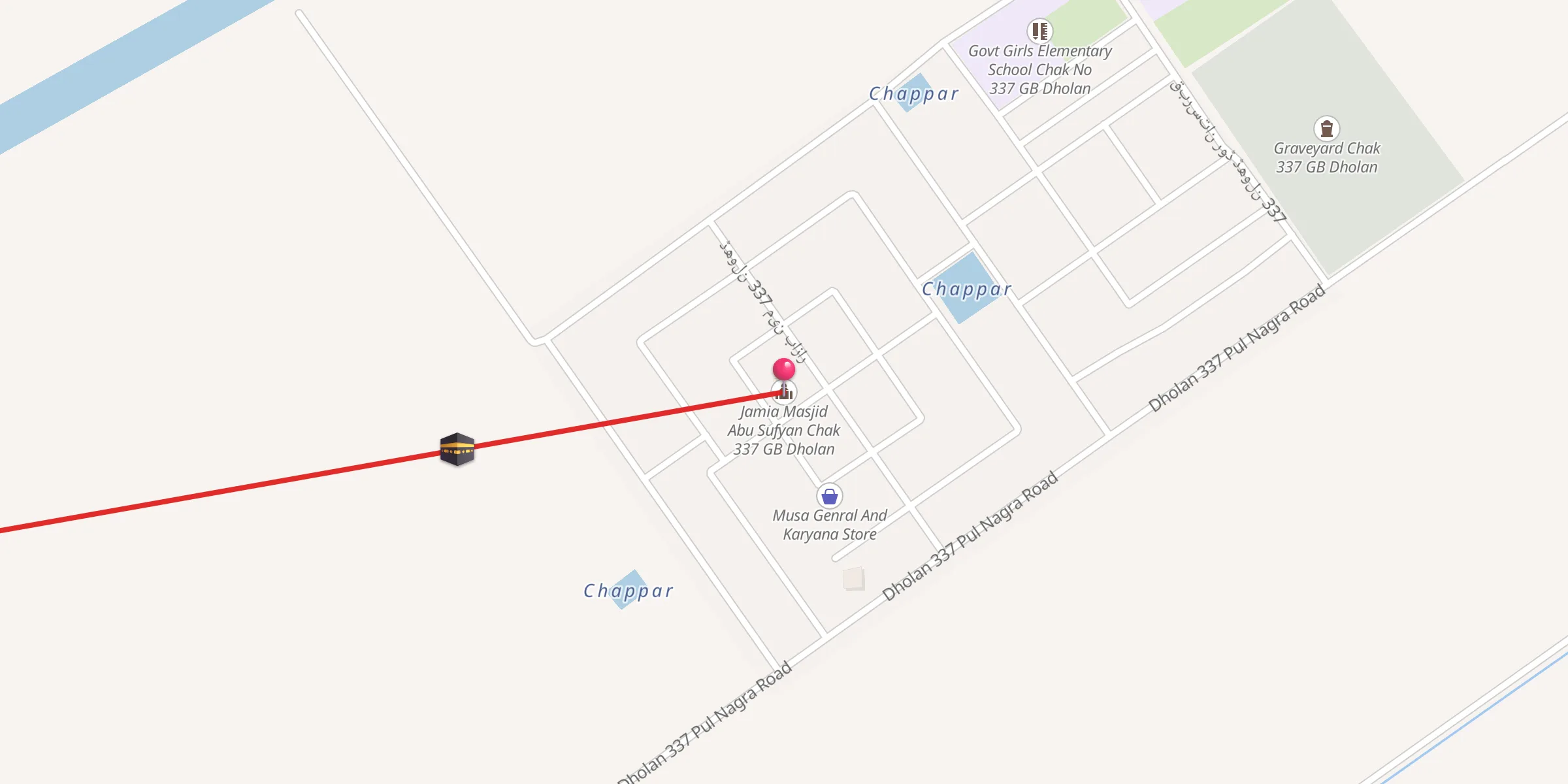 Carte de localisation : جامعہ مسجد ابو سفیان چک 337 گ ب ڈھولن