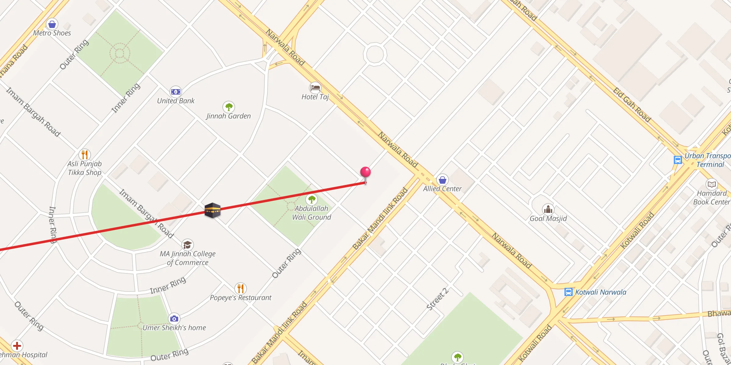 Carte de localisation : Ayesha Masjid Jinnah Colony