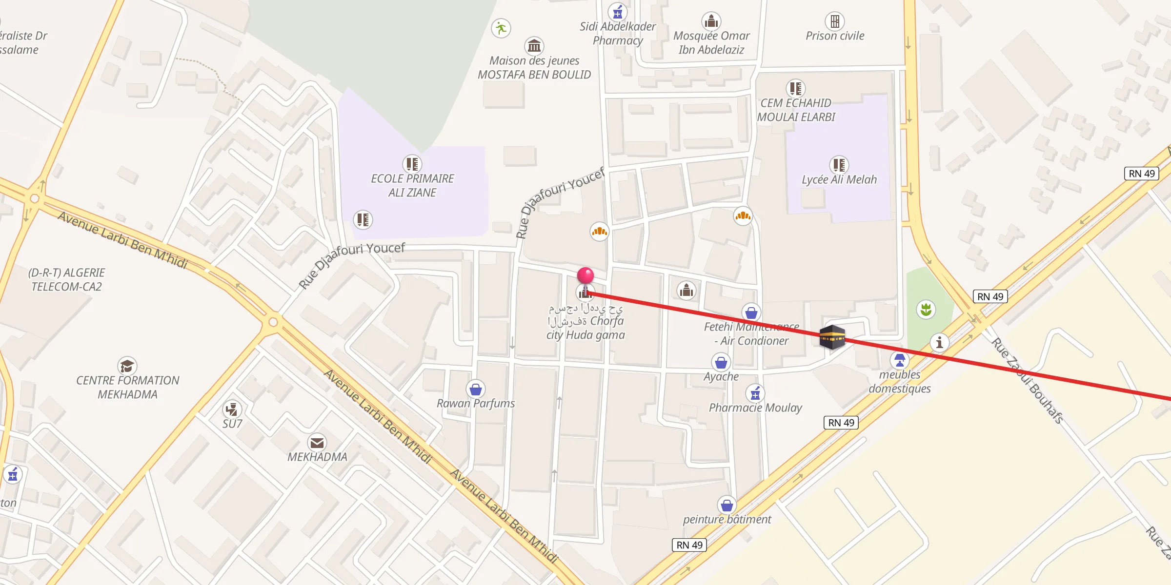 Carte de localisation : مسجد الهدي حي الشرفة Chorfa city Huda gama