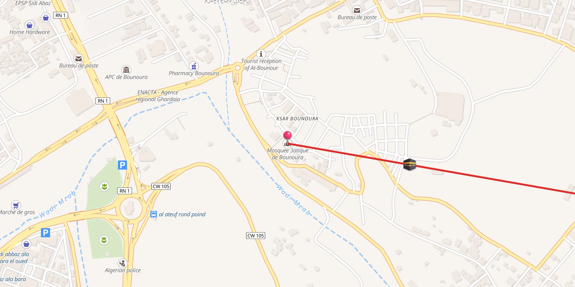 Carte de localisation : Mosquée 3atique de Bounoura;مسجد العتيق بونورة