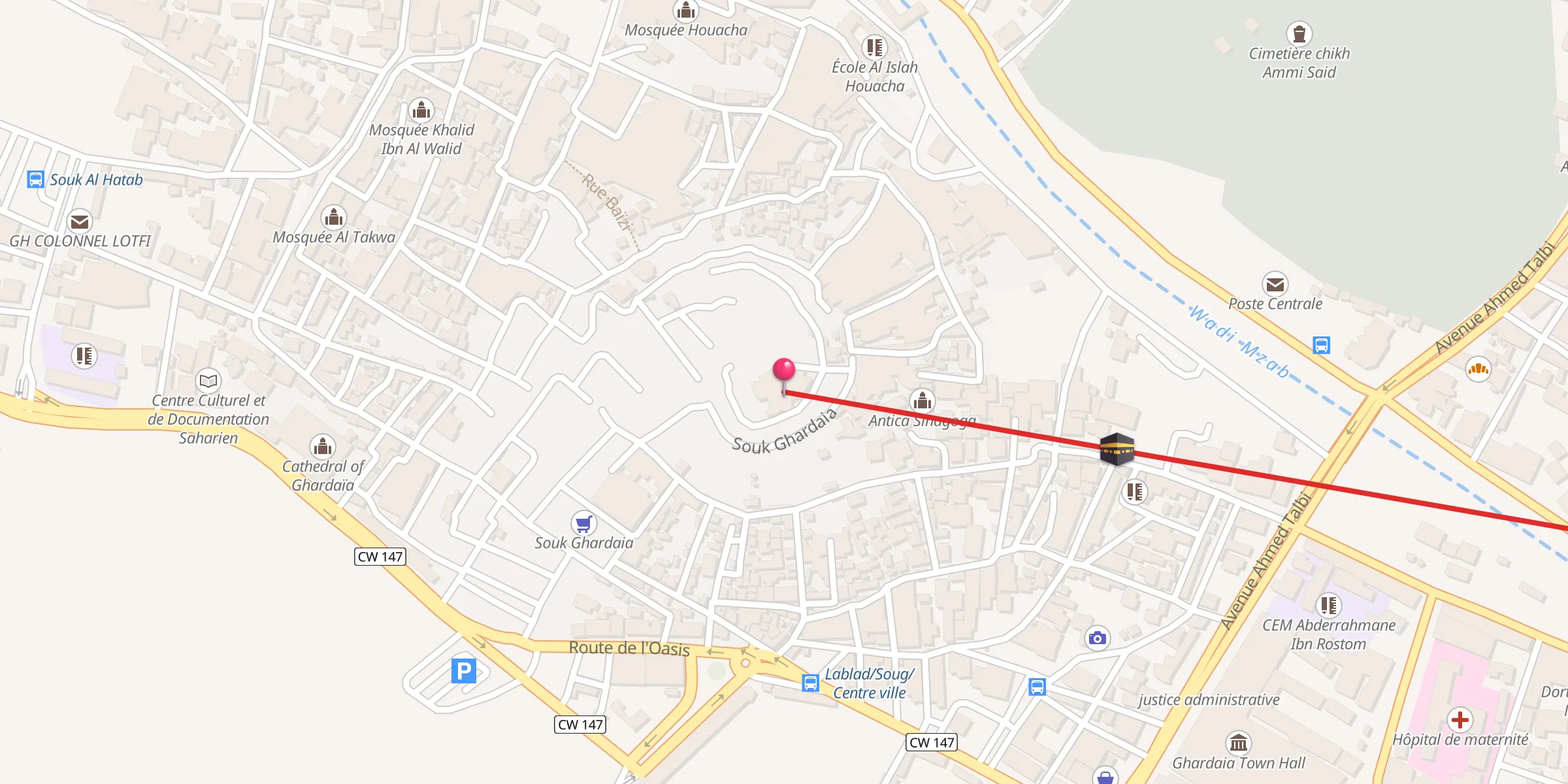 Carte de localisation : Vieille mosquée de Ghardaïa;جامع العتيق غرداية