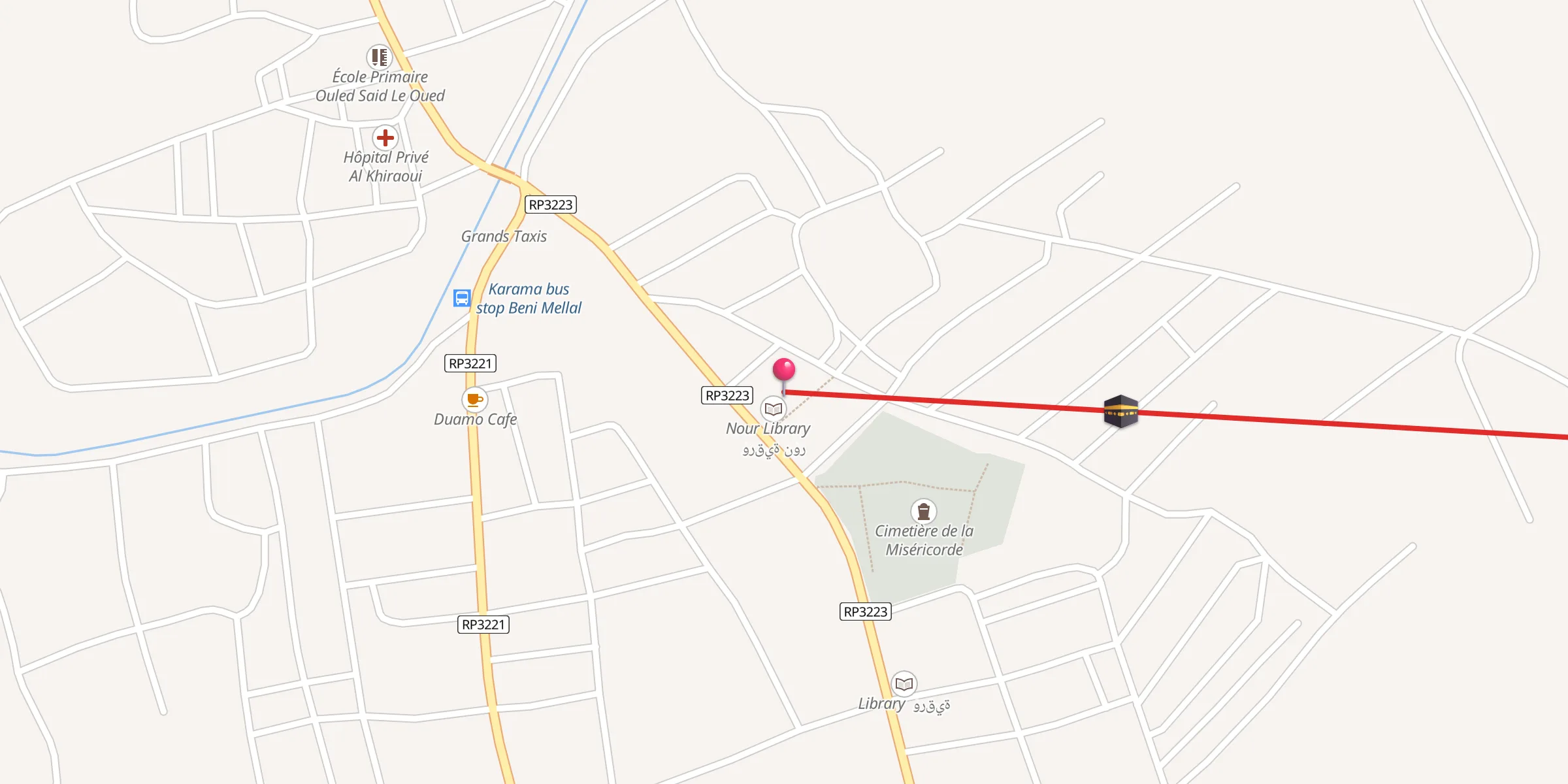 Carte de localisation : Mosquée de la Lumière مسجد النور ⵜⵉⵎⵣⴳⵉⴷⴰ ⵏ ⴰⵏⵏⵓⵔ