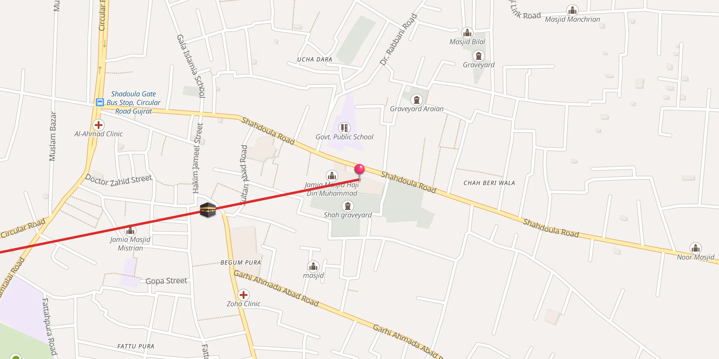 Carte de localisation : Janaza Gah, Masjid Haji Sahib