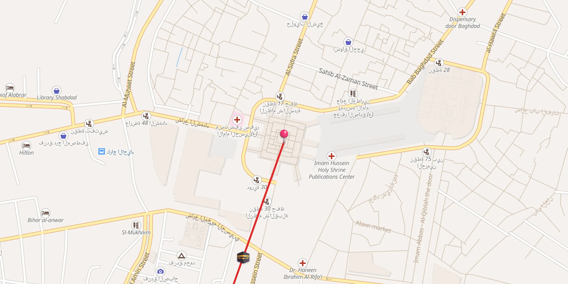 Carte de localisation : العتبة الحسينية المقدسة