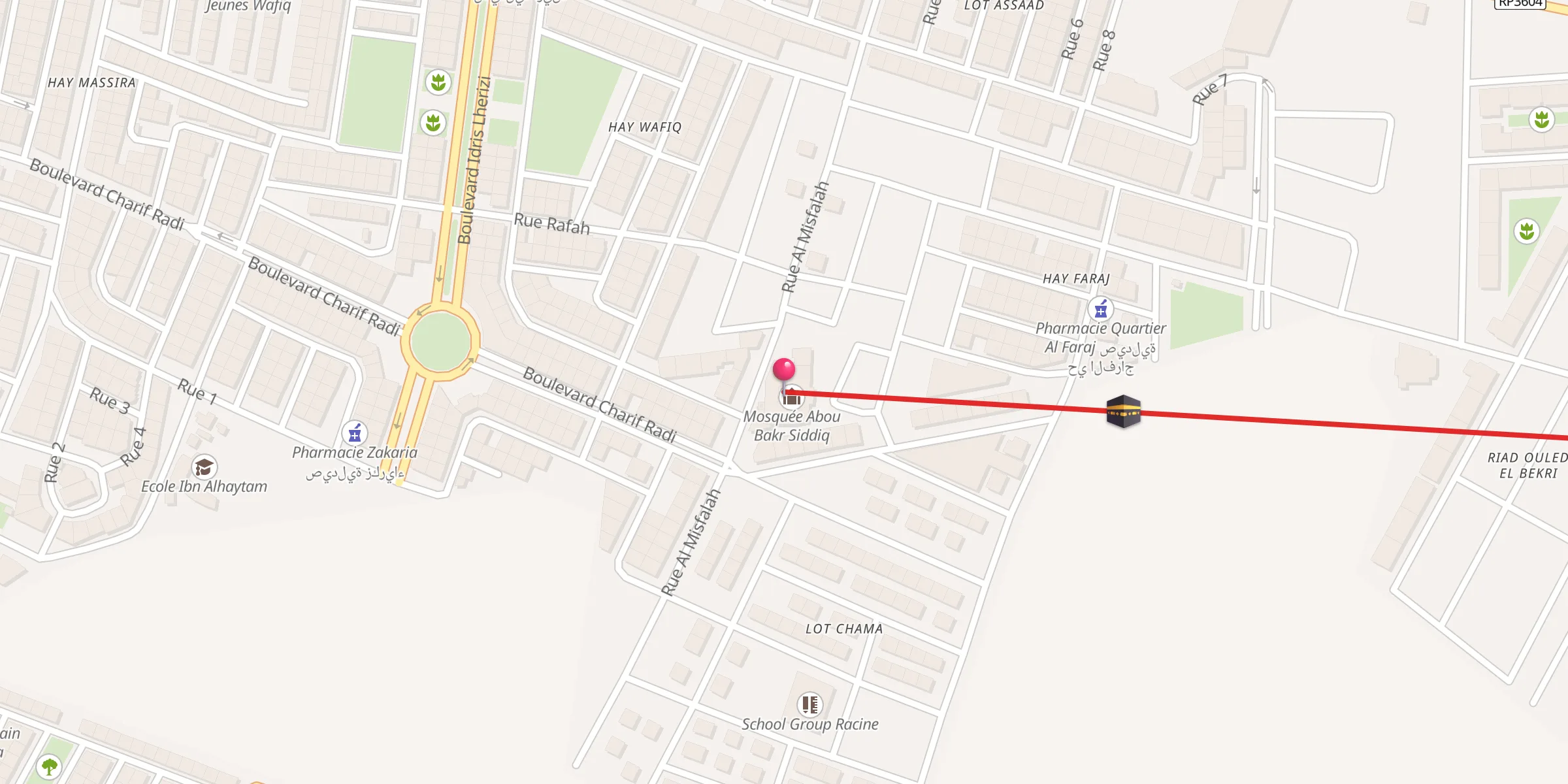 Carte de localisation : Mosquée Abou Bakr Siddiq مسجد أبو بكر الصديق