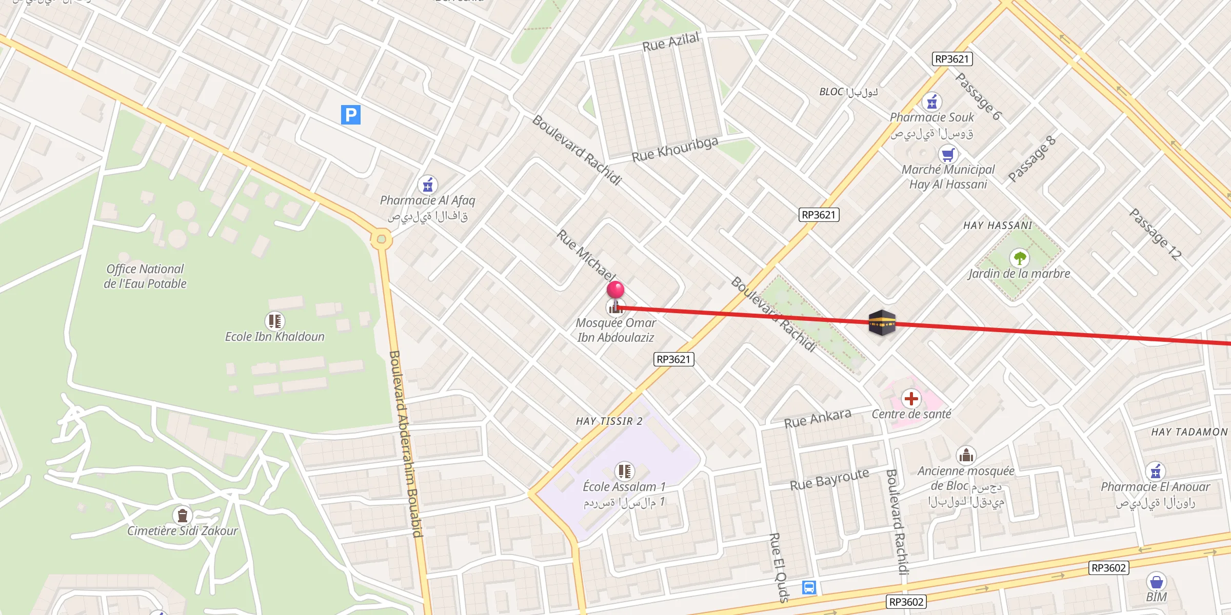 Carte de localisation : Mosquée Omar Ibn Abdoulaziz مسجد عمر بن عبد العزيز