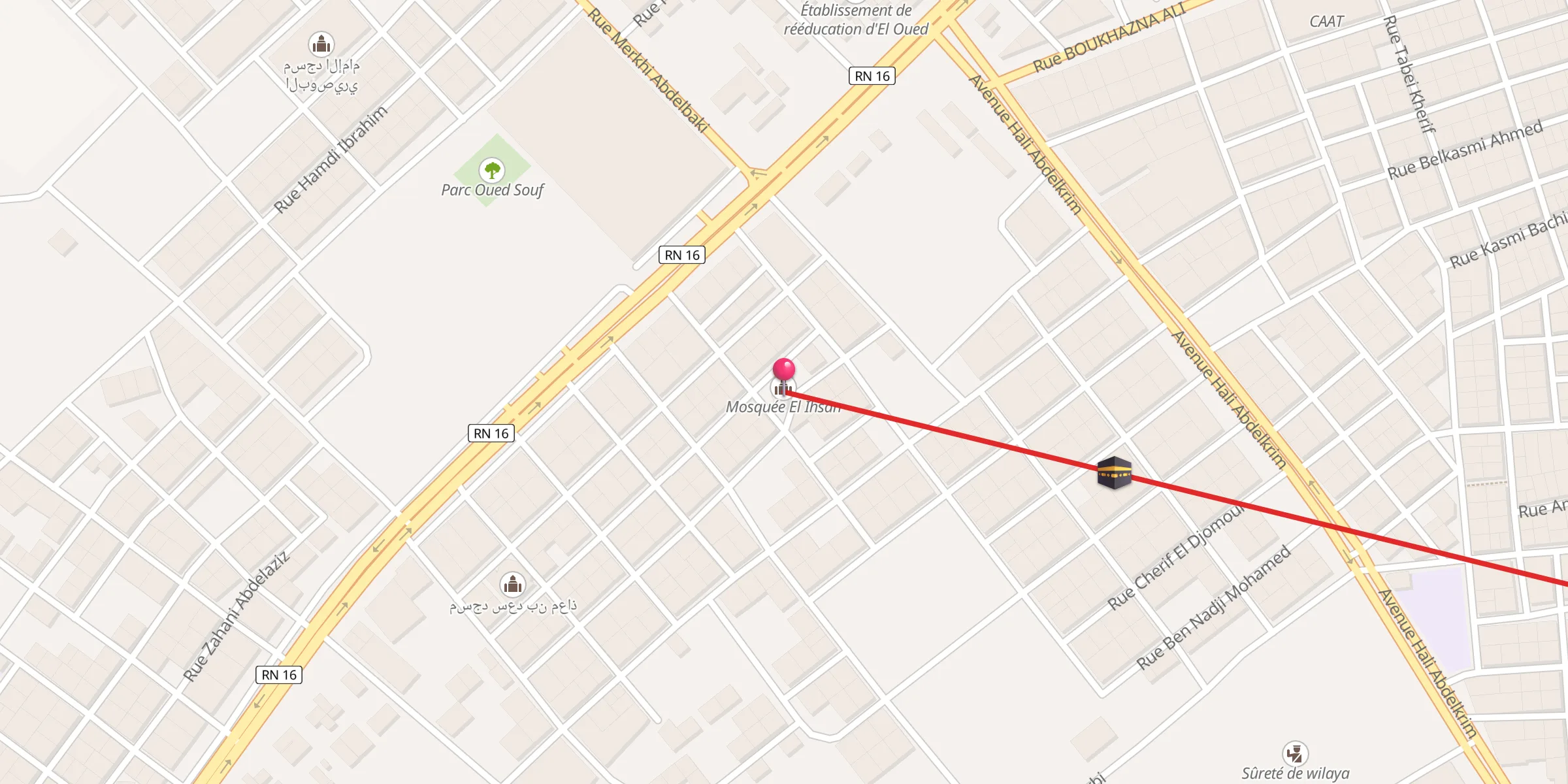 Carte de localisation : Mosquée El Ihsan,مسجد الإحسان بالقدد
