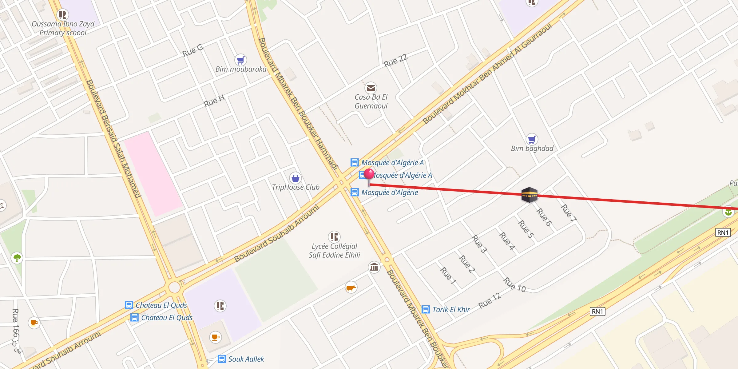 Carte de localisation : Mosquée al qods مسجد القدس