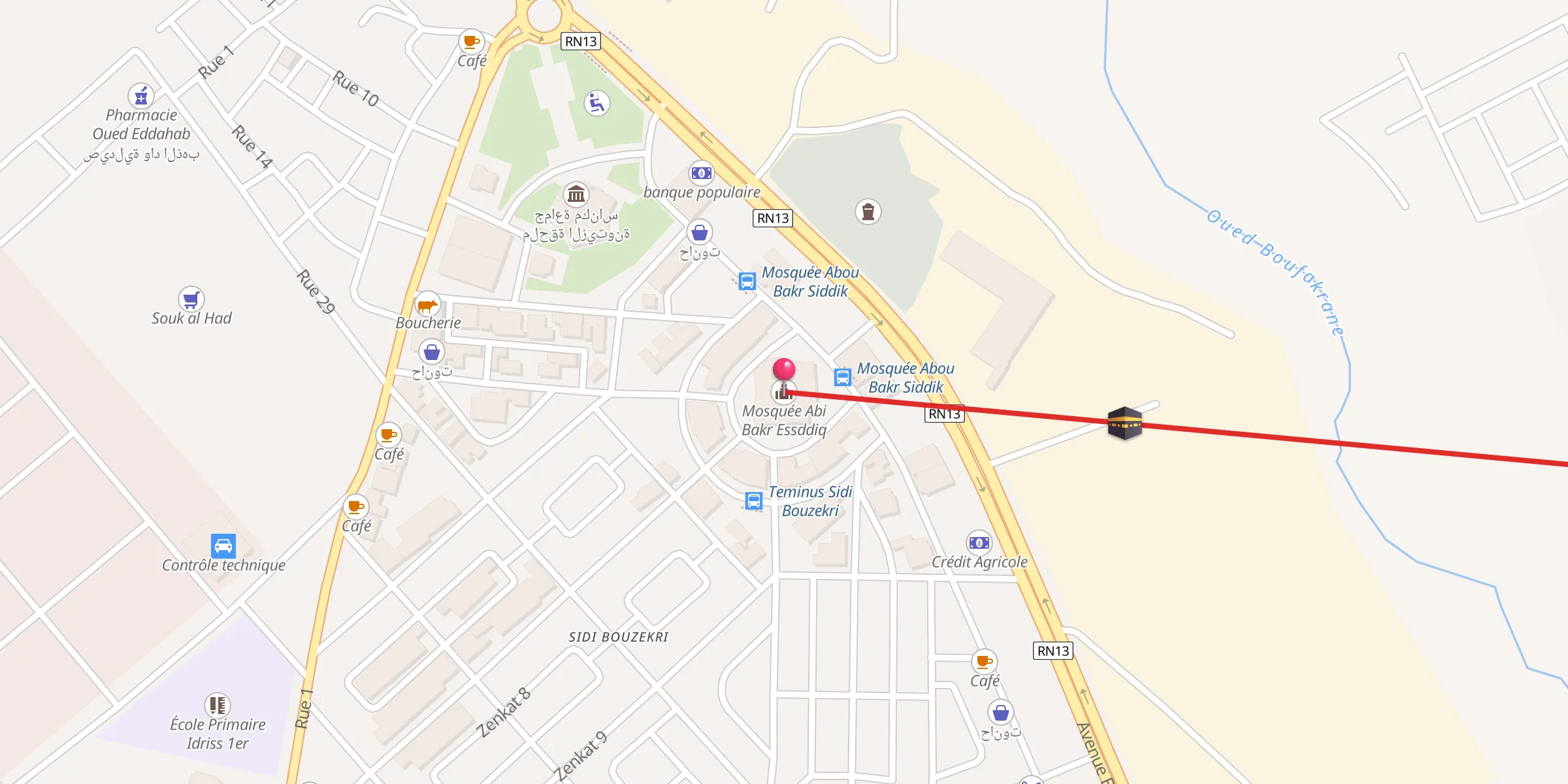 Carte de localisation : Mosquée Abi Bakr Essddiq مسجد أبي بكر الصديق