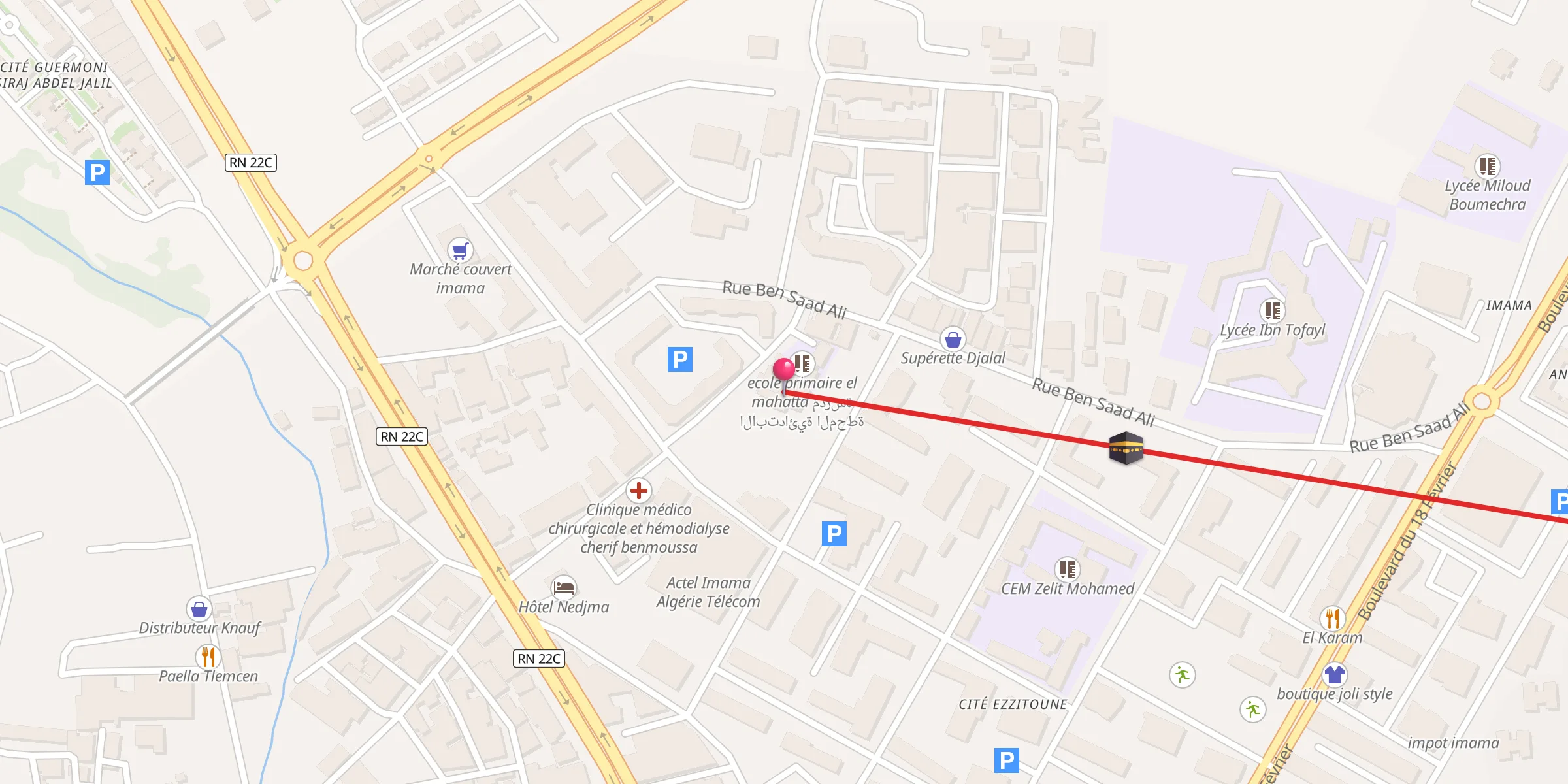 Carte de localisation : Mosque billal ibn rabah مسجد بلال ابن رباح