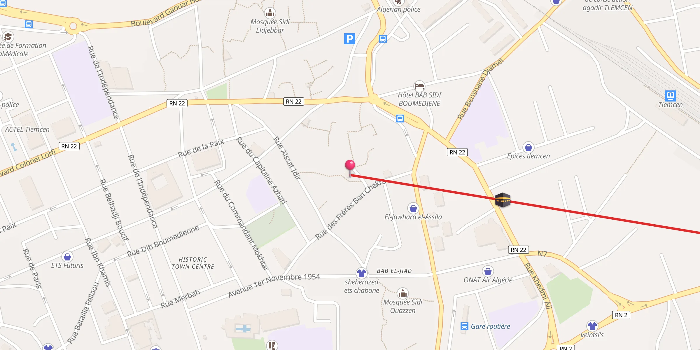 Carte de localisation : Mosquée Lalla Reya مسجد لالة رية ⵜⴰⵎⵣⴳⵉⴷⴰ ⵍⴰⵍⵍⴰ ⵔⴻⵢⵢⴰ