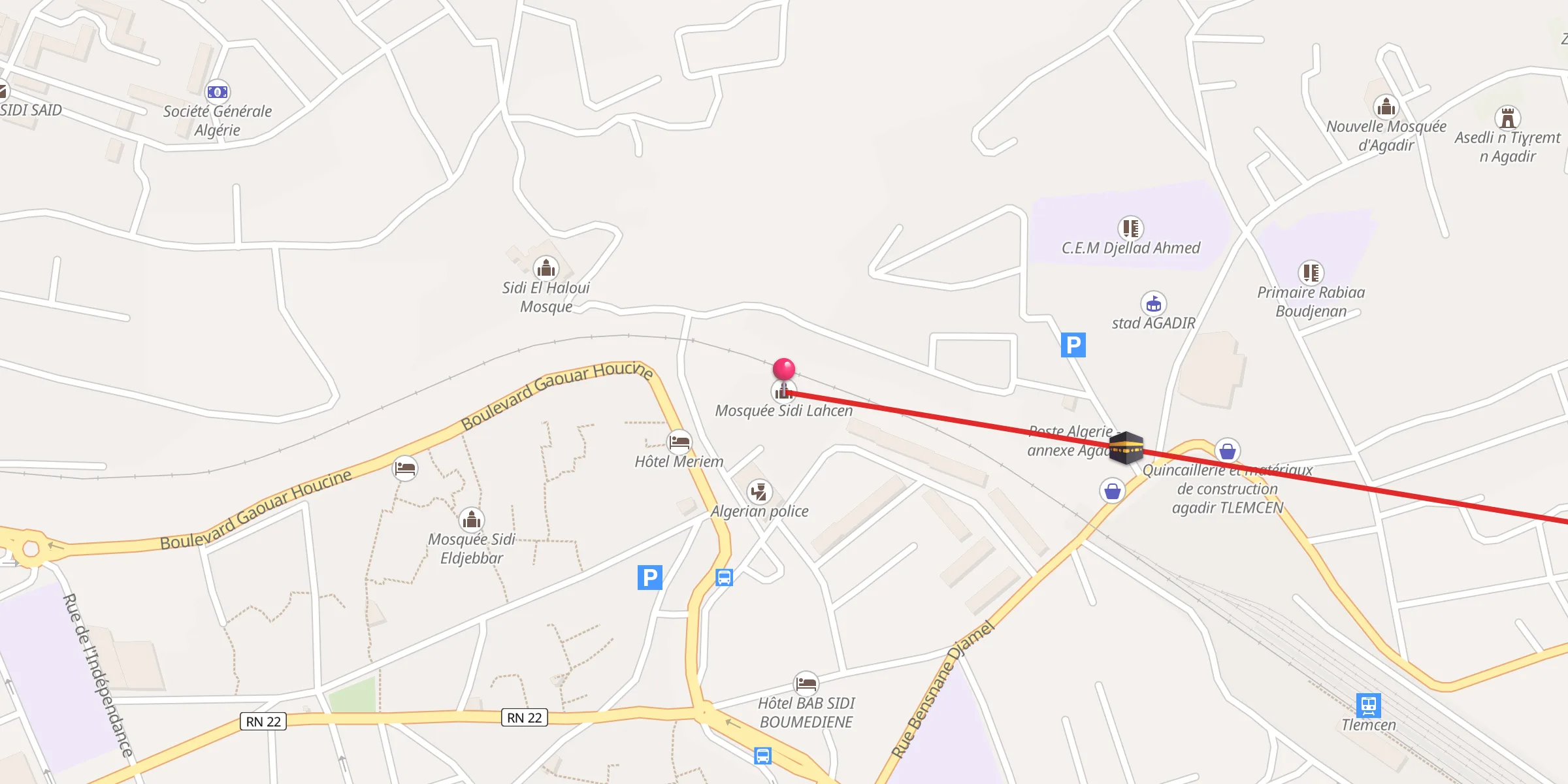 Carte de localisation : Mosquée Sidi Lahcen مسجد سيدي لحسن ⵜⴰⵎⵣⴳⵉⴷⴰ ⵏ ⵙⵉⴷⵉ ⵍⴰⵃⵙⴻⵏ