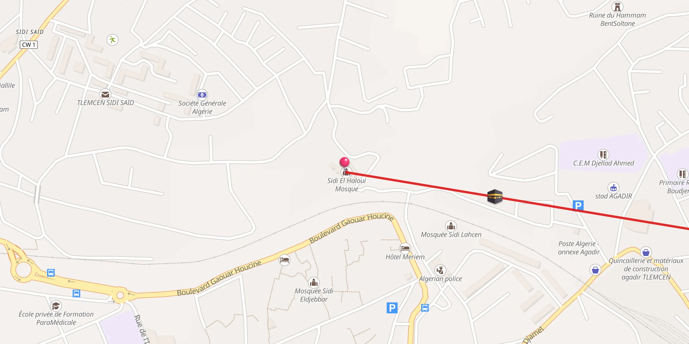 Carte de localisation : Mosquée Sidi El Haloui مسجد سيدي الحلوي ⵜⴰⵎⵣⴳⵉⴷⴰ ⵏ ⵙⵉⴷⵉ ⵍⵃⴰⵍⵡⵉ