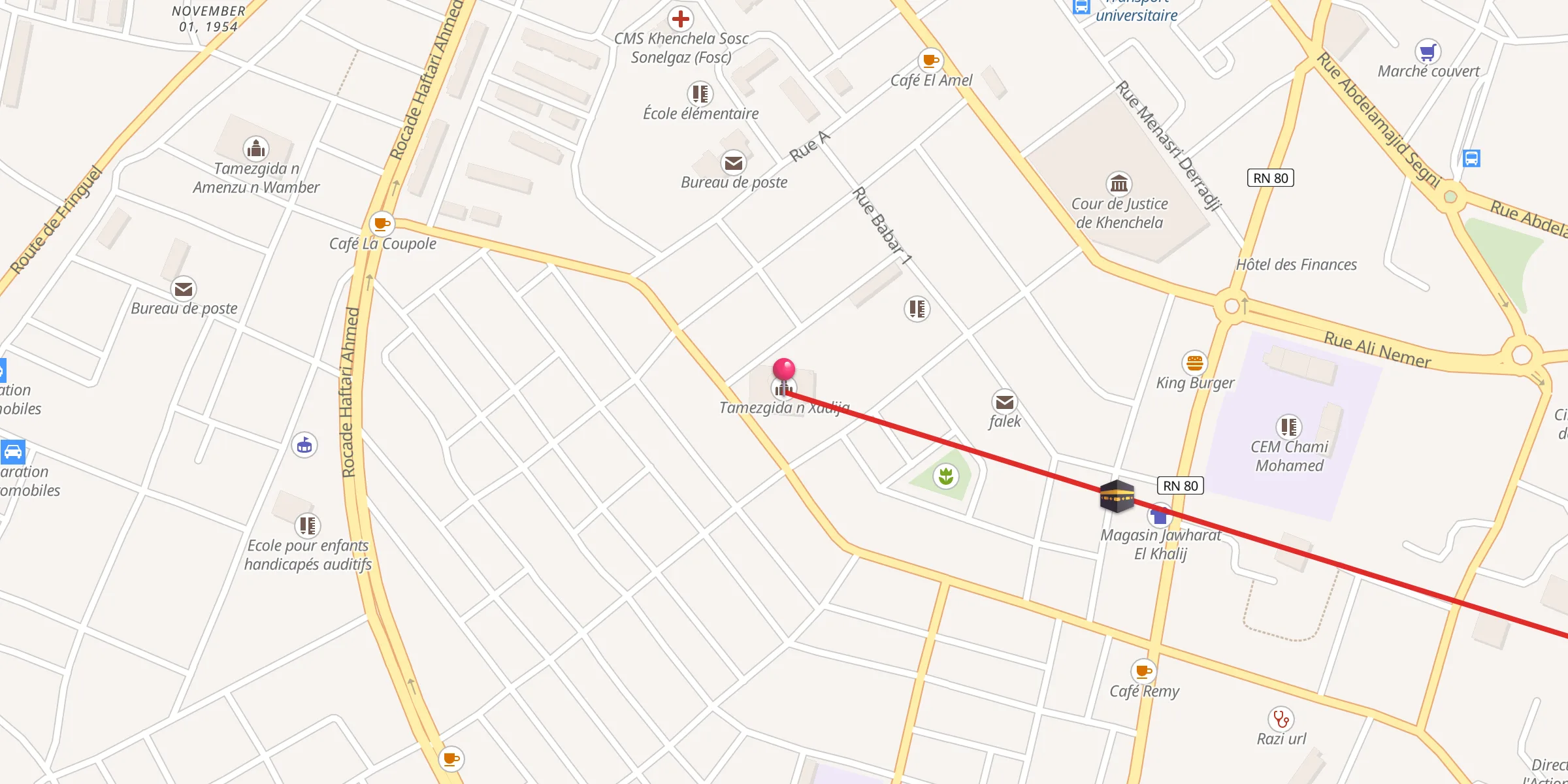 Carte de localisation : مسجد خديجة أم المؤمنين ⵜⴰⵎⴻⵣⴳⵉⴷⴰ ⵏ ⵅⴰⴷⵉⵊⴰ
