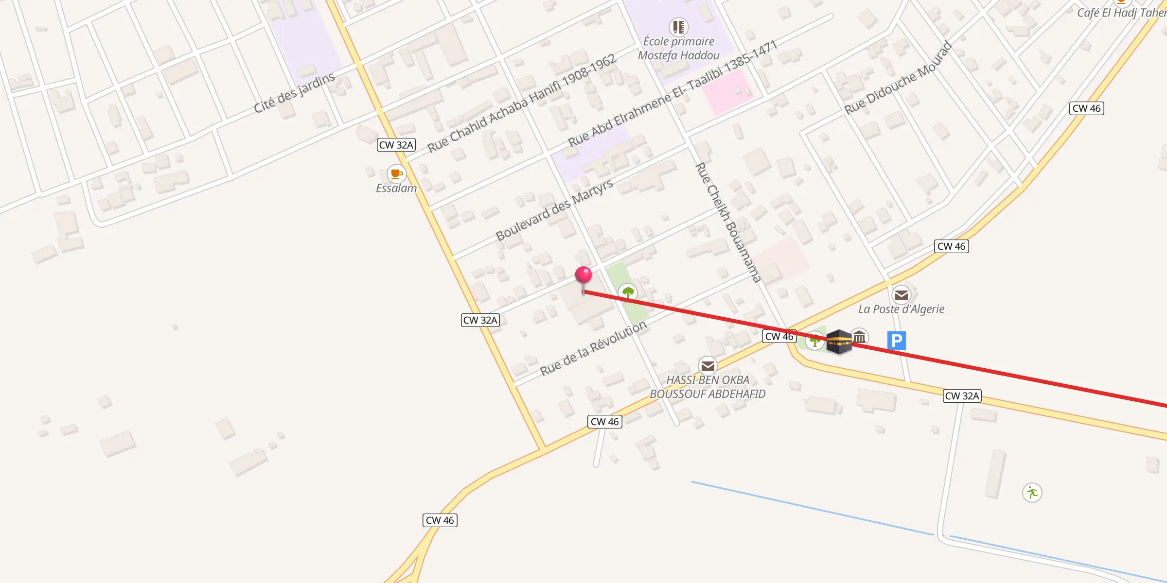 Carte de localisation : Mosquée Okba Ibn Nafaa;مسجد عقبة بن نافع