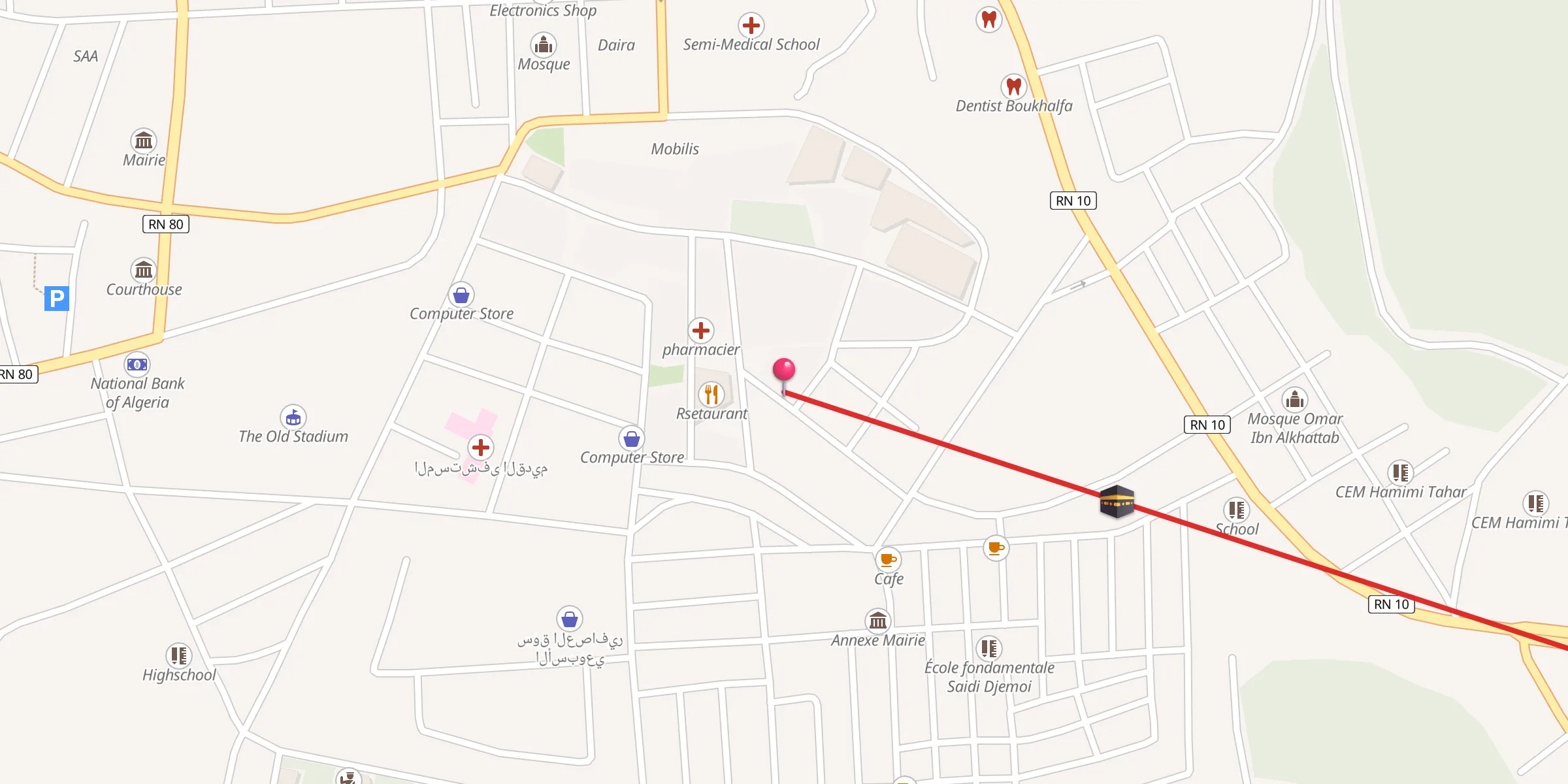 Carte de localisation : Mosquée Uqba Ibn Nafi