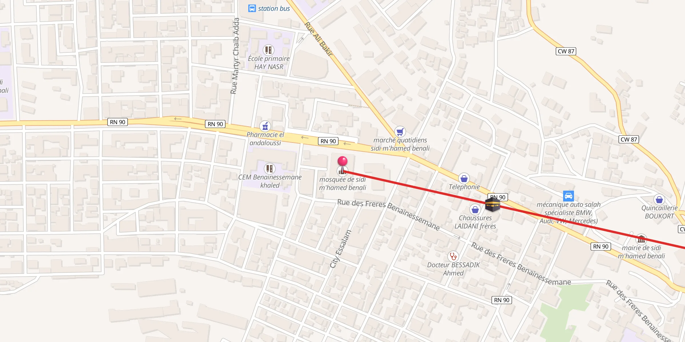 Carte de localisation : mosquée de sidi m'hamed benali