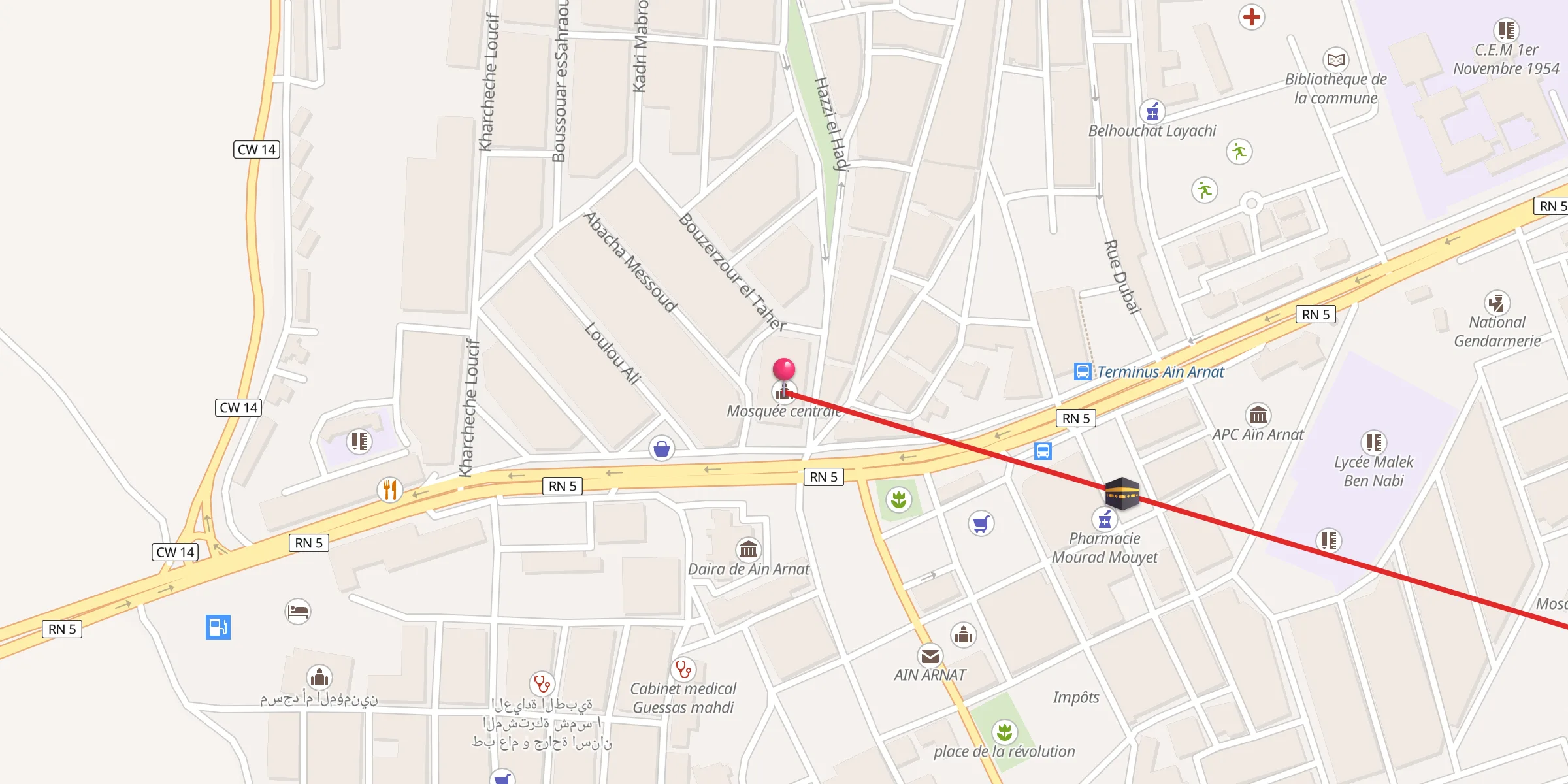 Carte de localisation : Mosquée centrale;المسجد المركزي