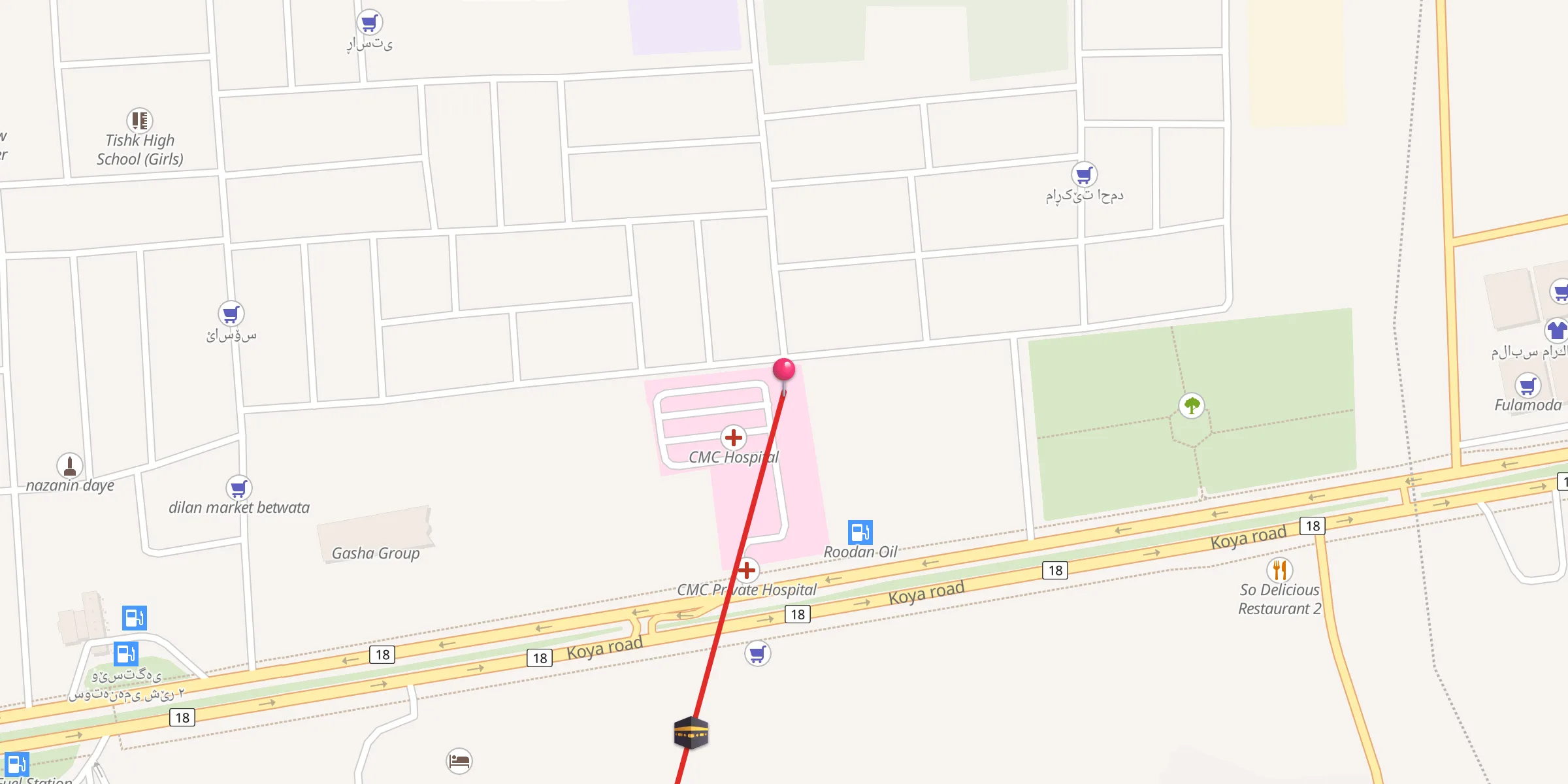 Carte de localisation : CMC مزگەوتی نه‌خۆشخانه‌ی