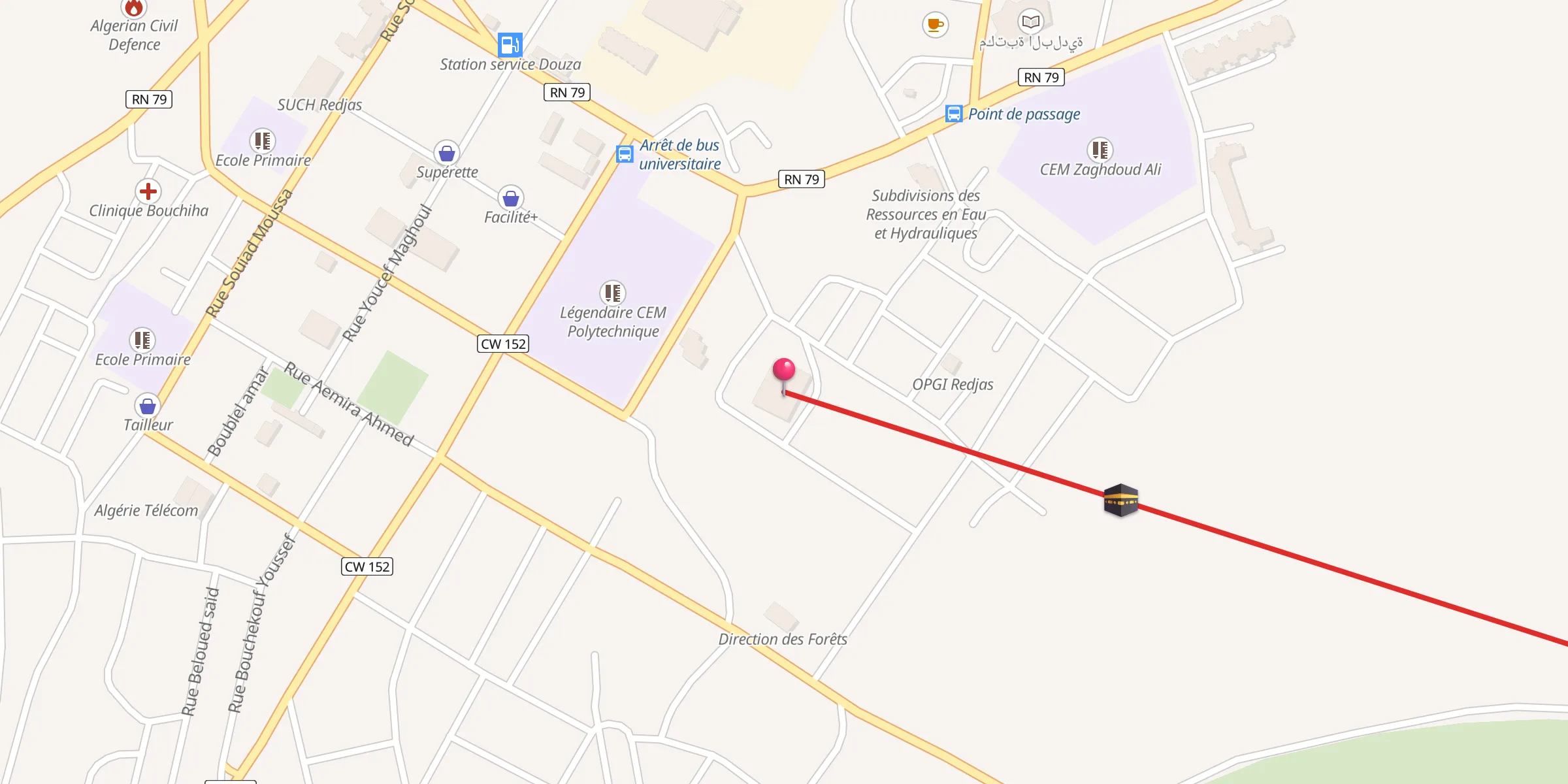 Carte de localisation : Mosquée El-Nour Redjas مسجد النور رجاص