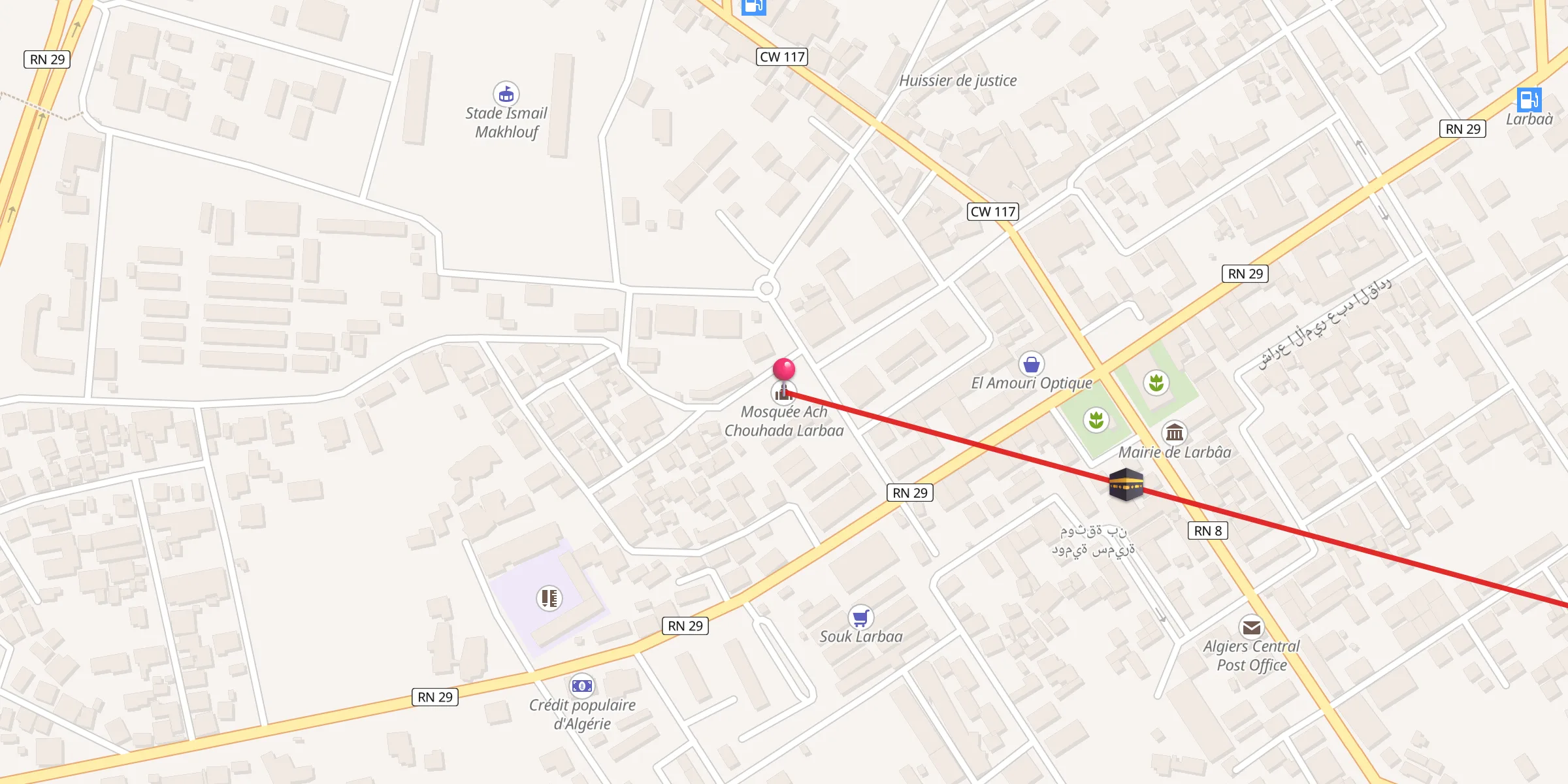 Carte de localisation : Mosquée Ach Chouhada Larbaa