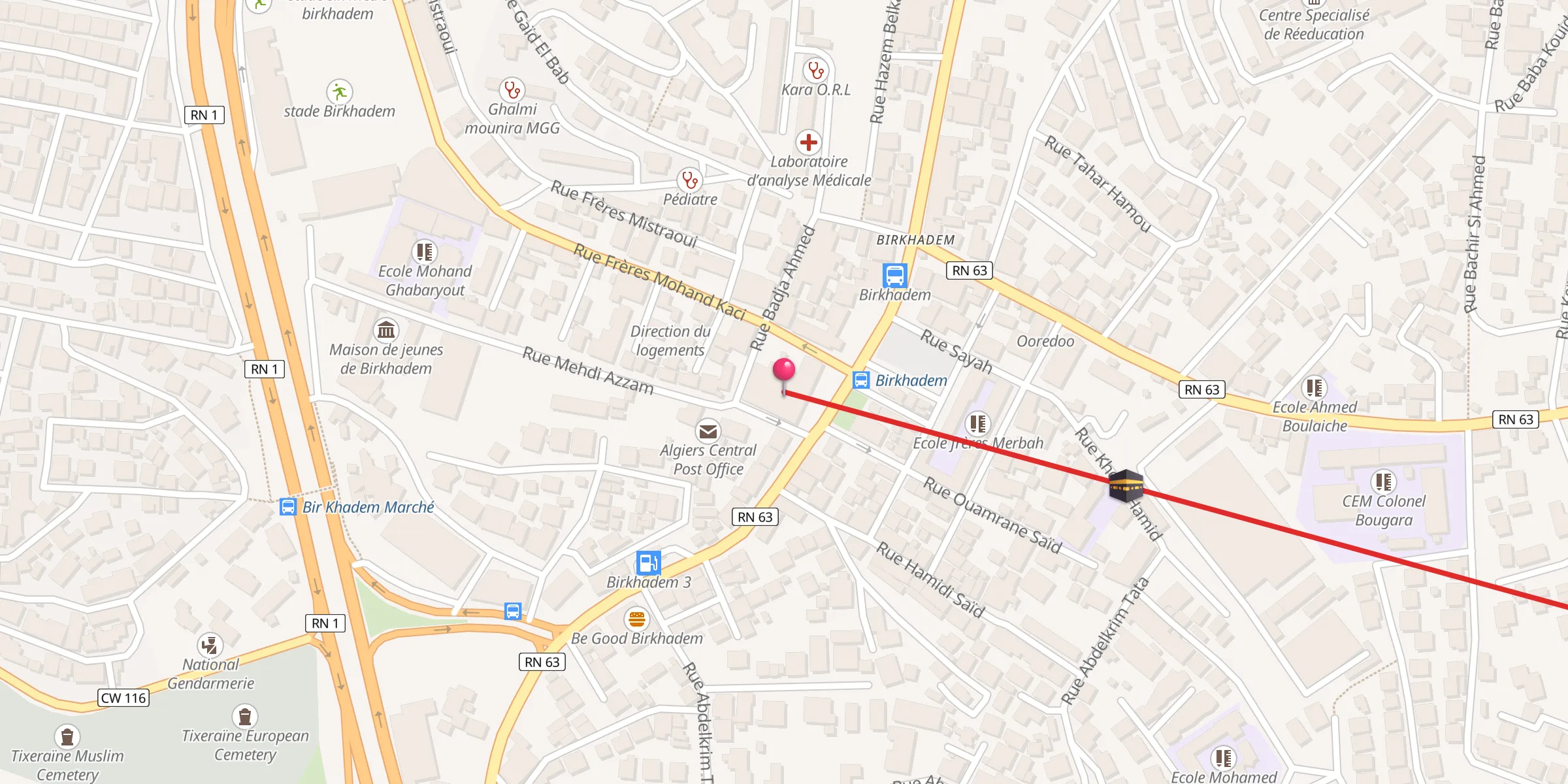 Carte de localisation : Mosquée de Birkhadem مسجد بئر خادم