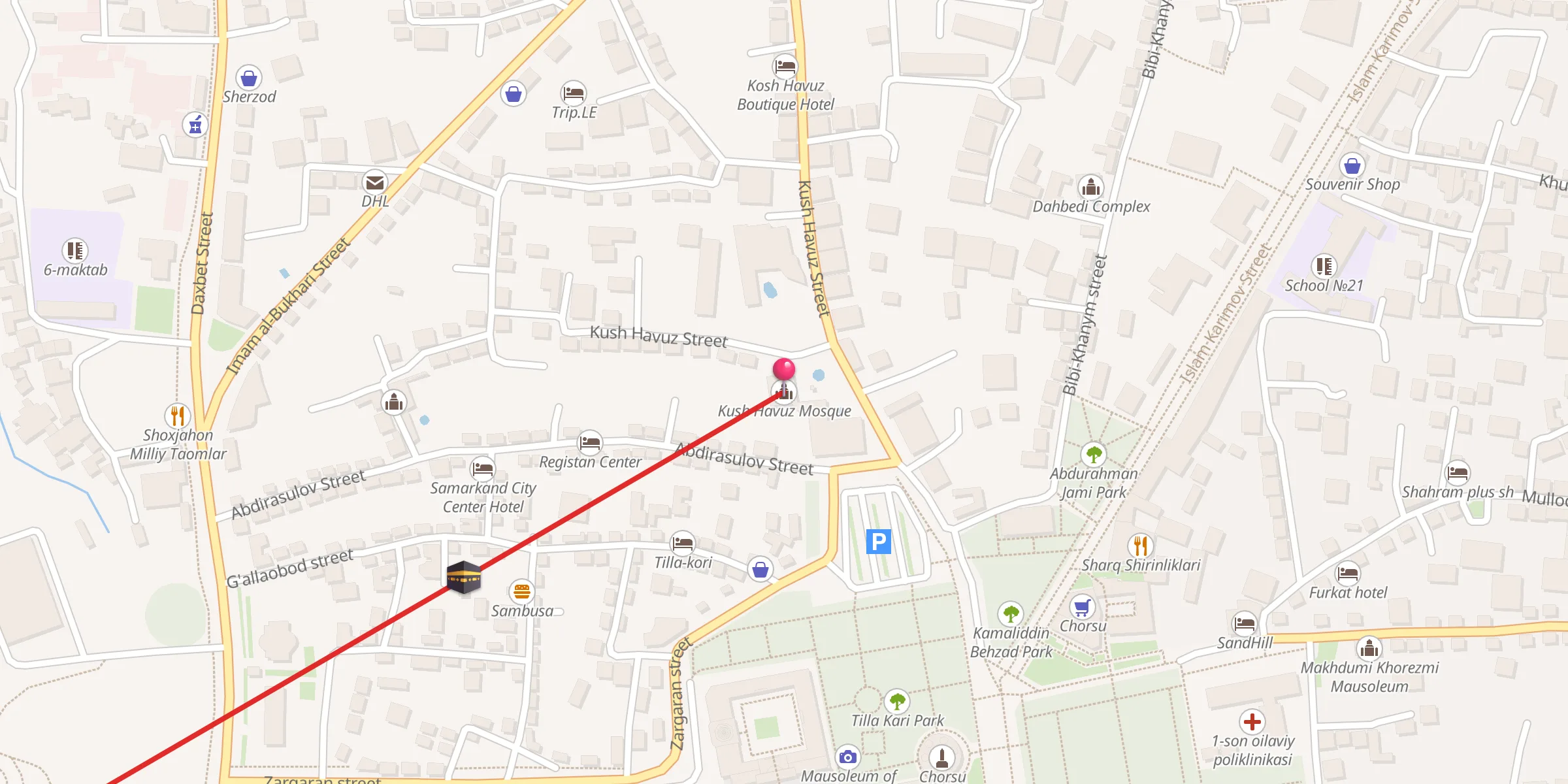 Carte de localisation : Qo'sh Hovuz jom`e masjidi
