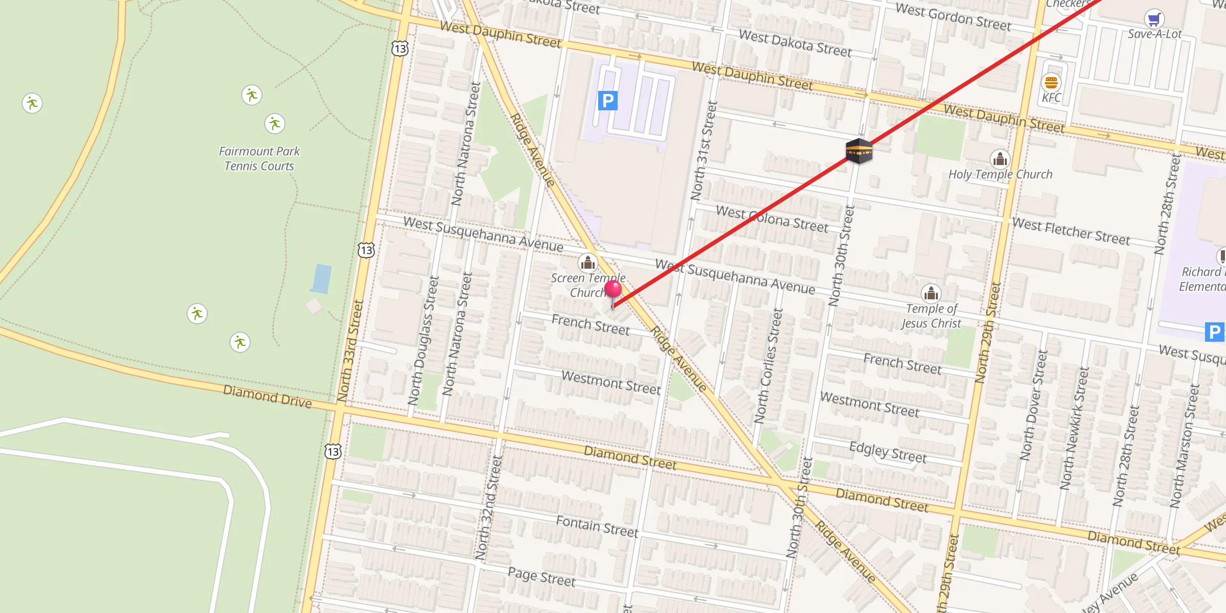 Carte de localisation : Ridge Avenue Islamic Center