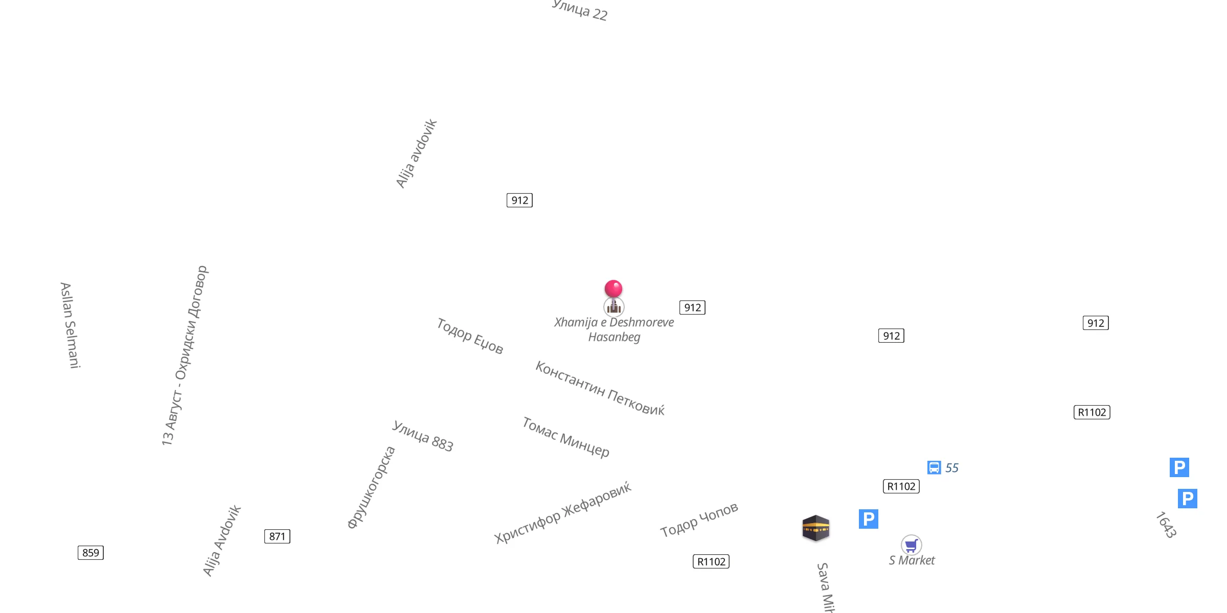 Carte de localisation : Xhamija e Deshmoreve Hasanbeg